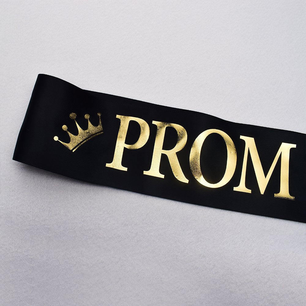 'Prom King'' And ''Prom Queen'' Sashes - Graduation Party School Party Accessories, Black With Gold Print