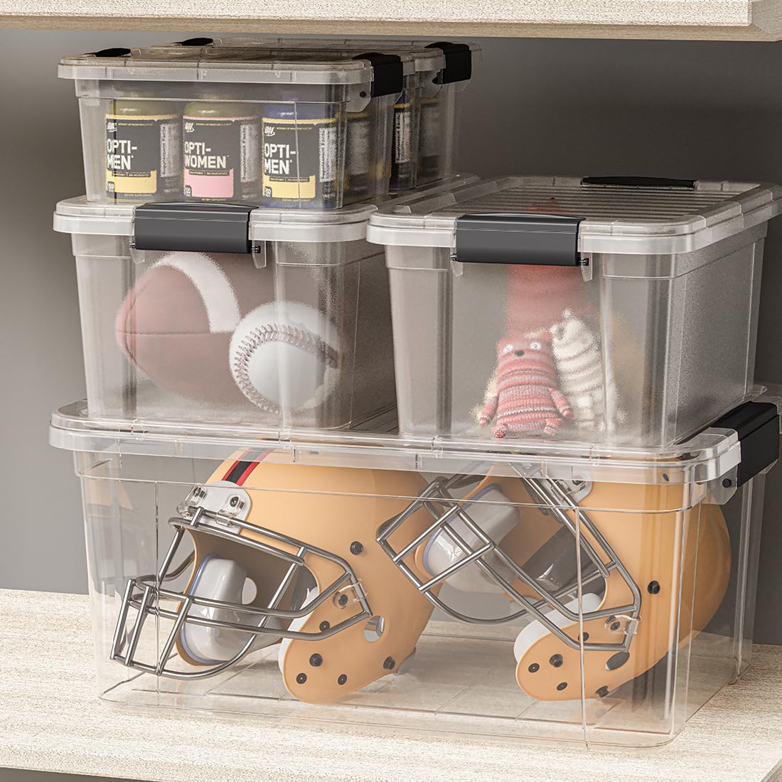 Superio Clear Storage Boxes With Lids, 49 Quart Plastic Container Bins For Organizing, Stackable Crates, Bpa Free, Non Toxic, Od