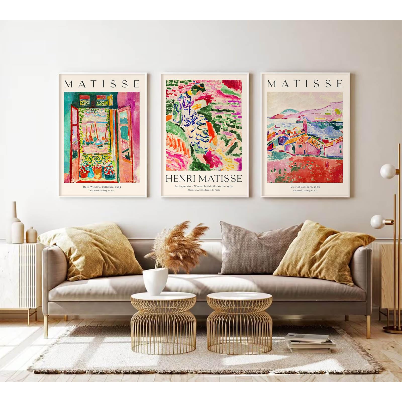 Baccone Henri Matisse Wall Art Prints Set of 3, Unframed Canvas Decor, 16x24 Inch, Abstract Pink Vintage Flower Art