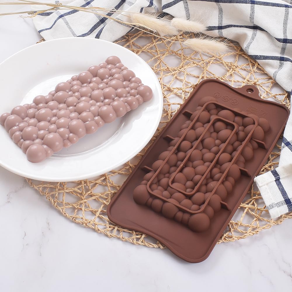 Ionegg Bubbles Break Apart Silicone Chocolate Bar Molds, Homemade Protein And Energy Bar Molds, 4 Packs