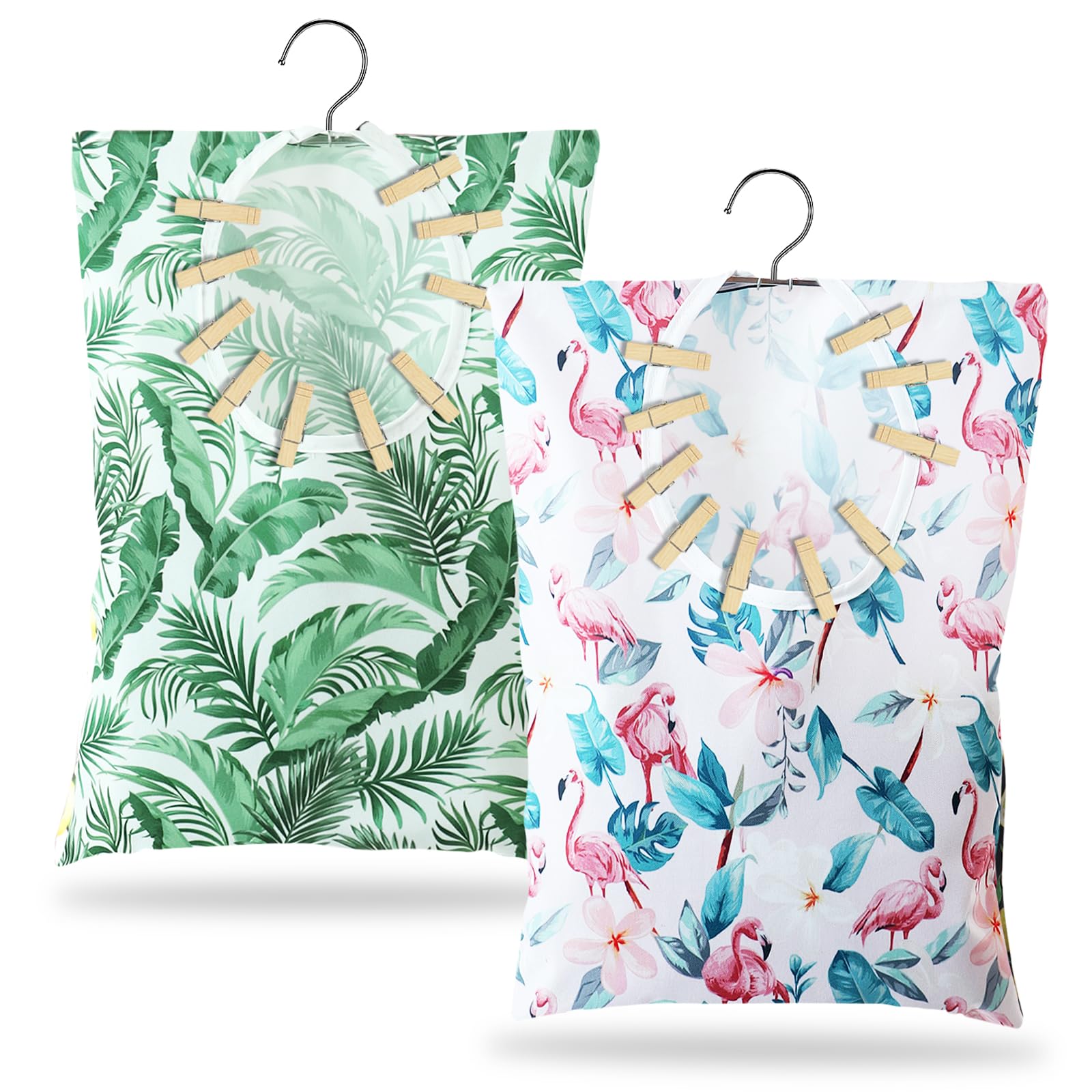 2 Pcs Flamingo Clothes Pin Bag Summer Clothespin Bag Holder Palm Leaves Clothespin Holder 15 X 11 Inch Clothes Pin Hanging Bag C