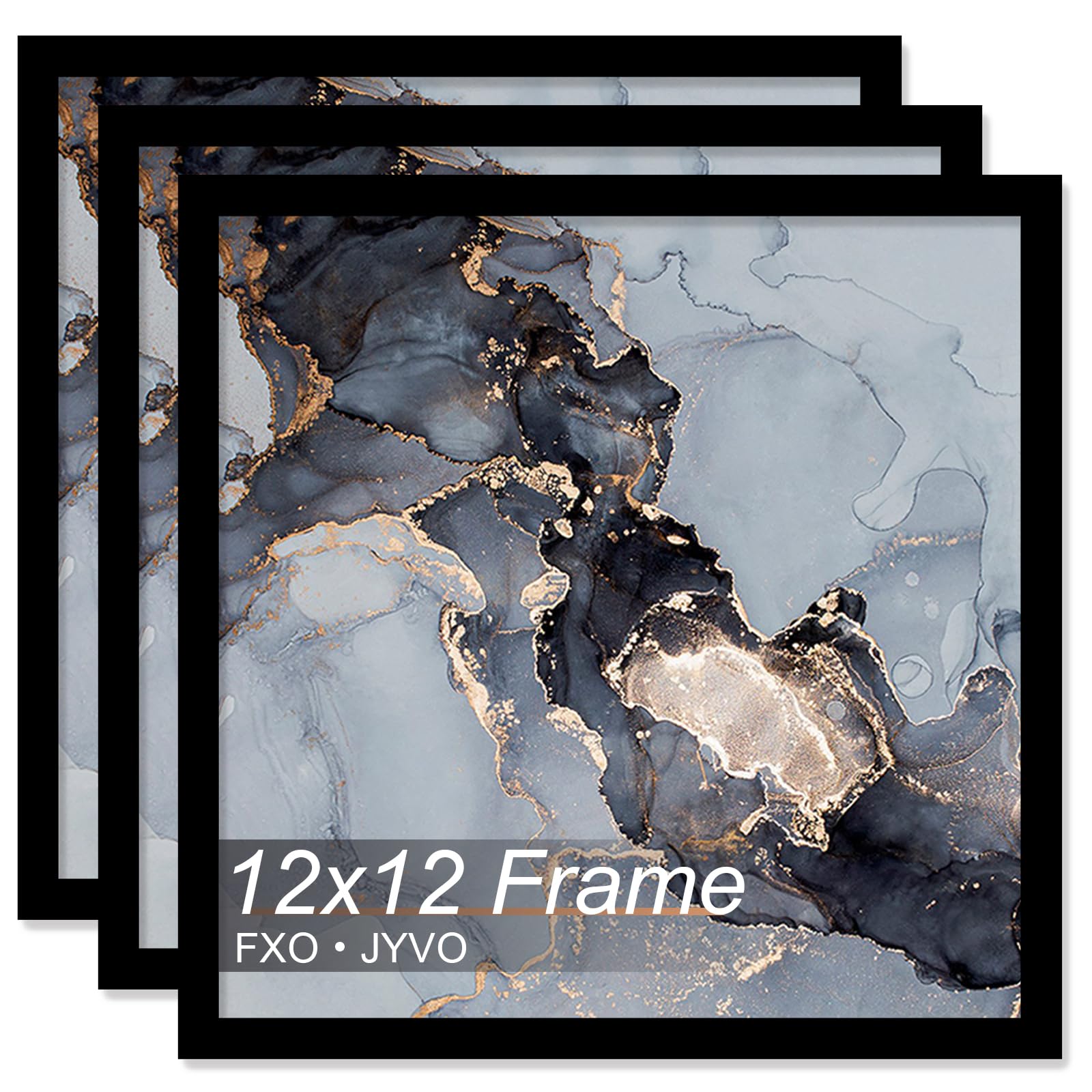 Fxojyvo 12x12 Frame Set of 3, Black Picture Frame for 12 x 12 Square Picture Poster Photo, Light Weight and High Transparent 12 