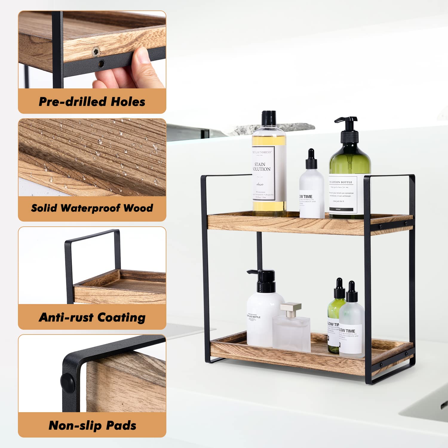 Giftacity 2-Tier Countertop Organizer For Bathroom Counter Wood Bathroom Counter Organizers Shelf Cosmetic Storage, Standing Van