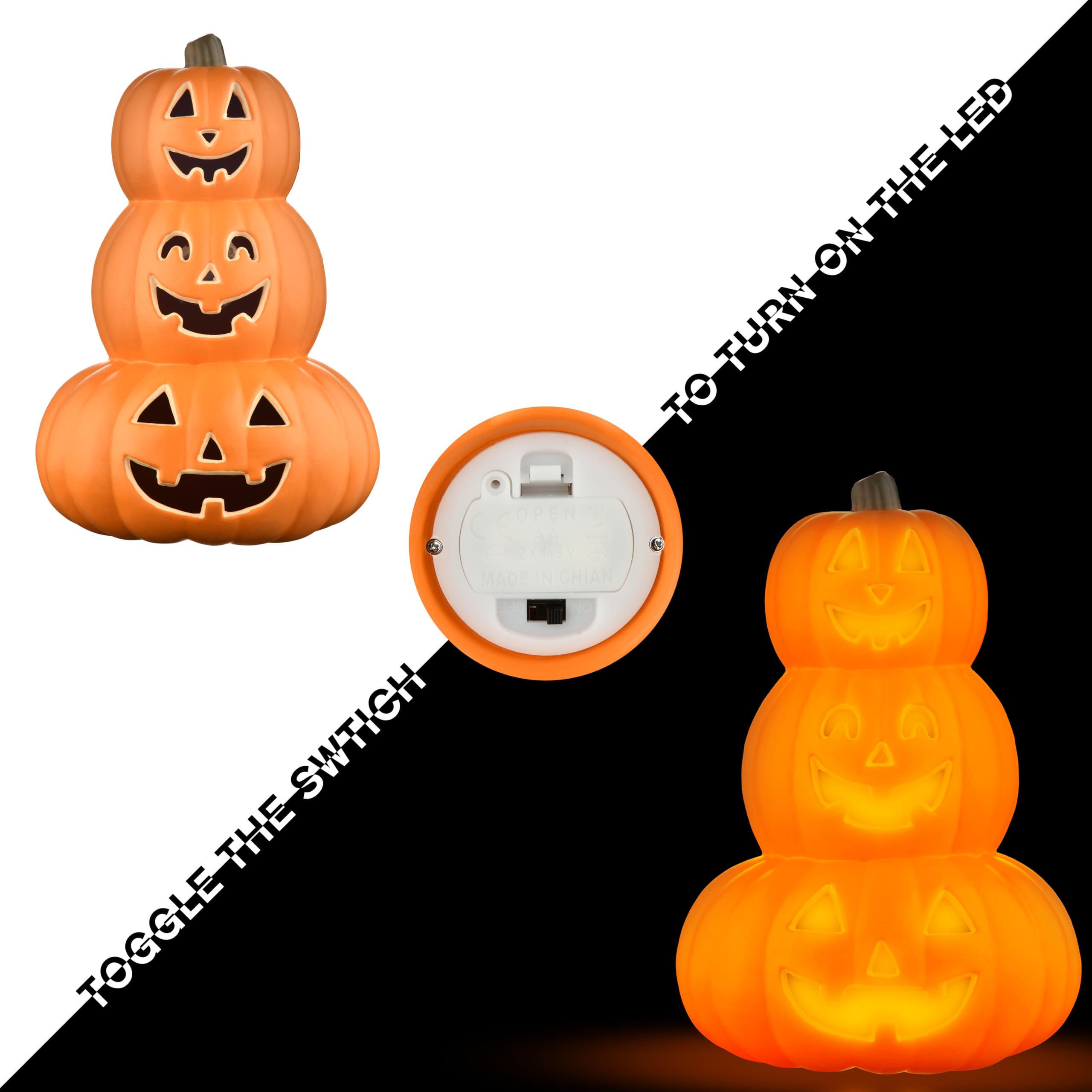 Evelyne Stacked Jack-O-Lantern Pumpkin Decoration - 3-Tier Light-Up Halloween Gourd HDPE Plastic - Indoor/Outdoor Fall Decor wit