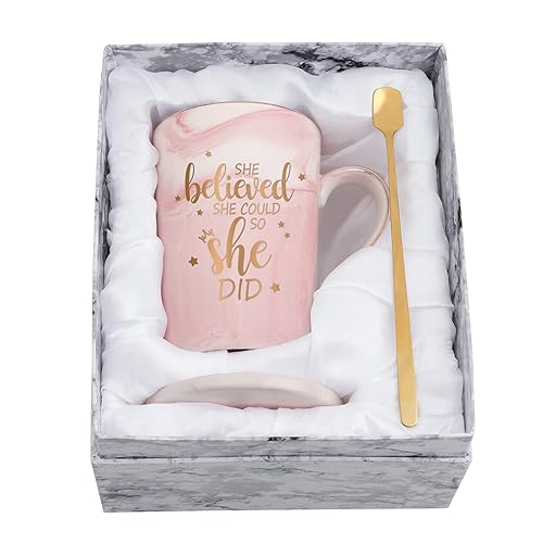 She believed She Could So She Did Mug  Graduation Gift for Her  Inspirational Spiritual Motivational Congratulations Gifts for Women  Gift for Mothers Day  Birthday  Christmas 14 Oz Pink Marble Mug