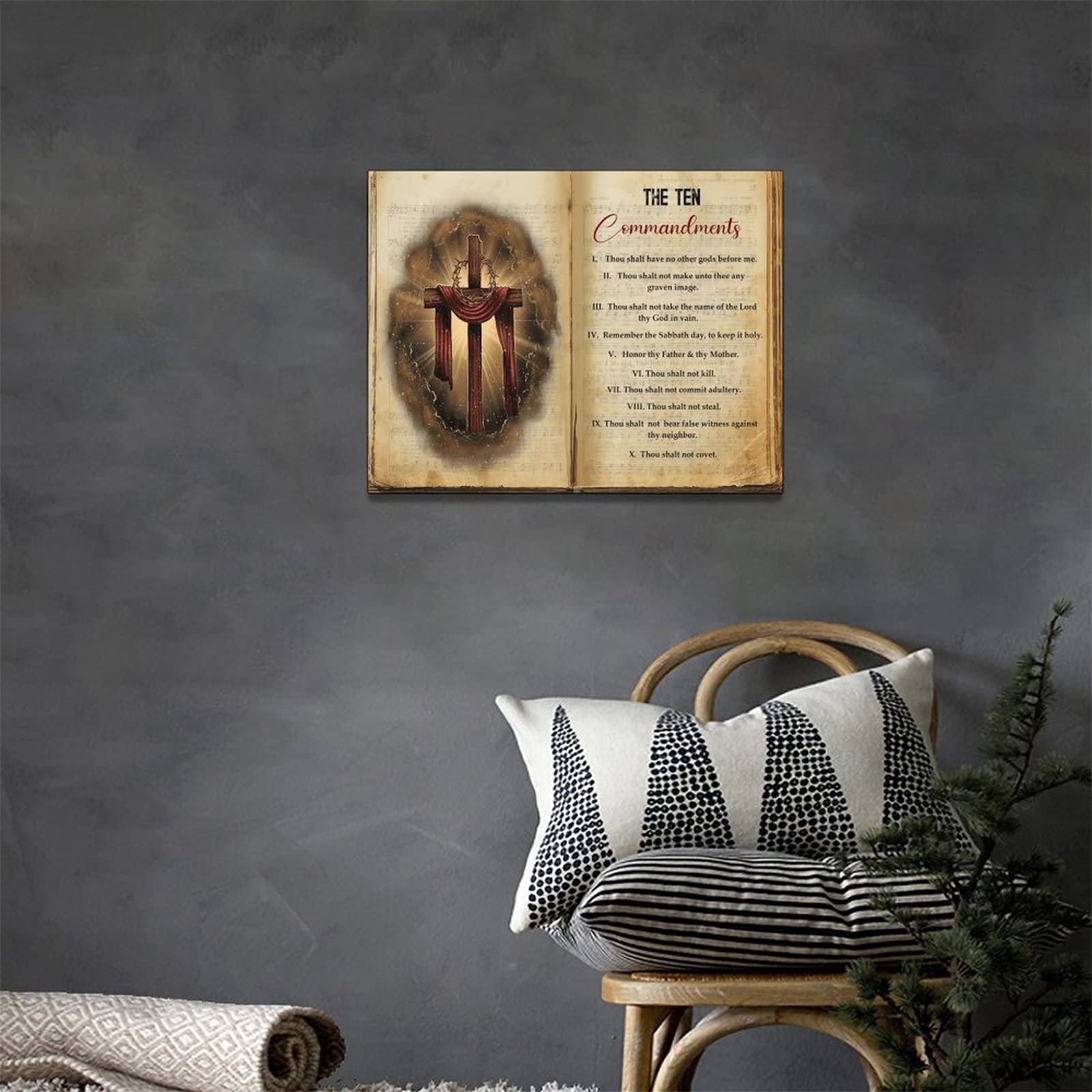 The Ten Commandments Cross Decor Wall Art 10 Commandments Bible Verse Christian Religion Scripture Pictures Wall Decor Canvas Pa