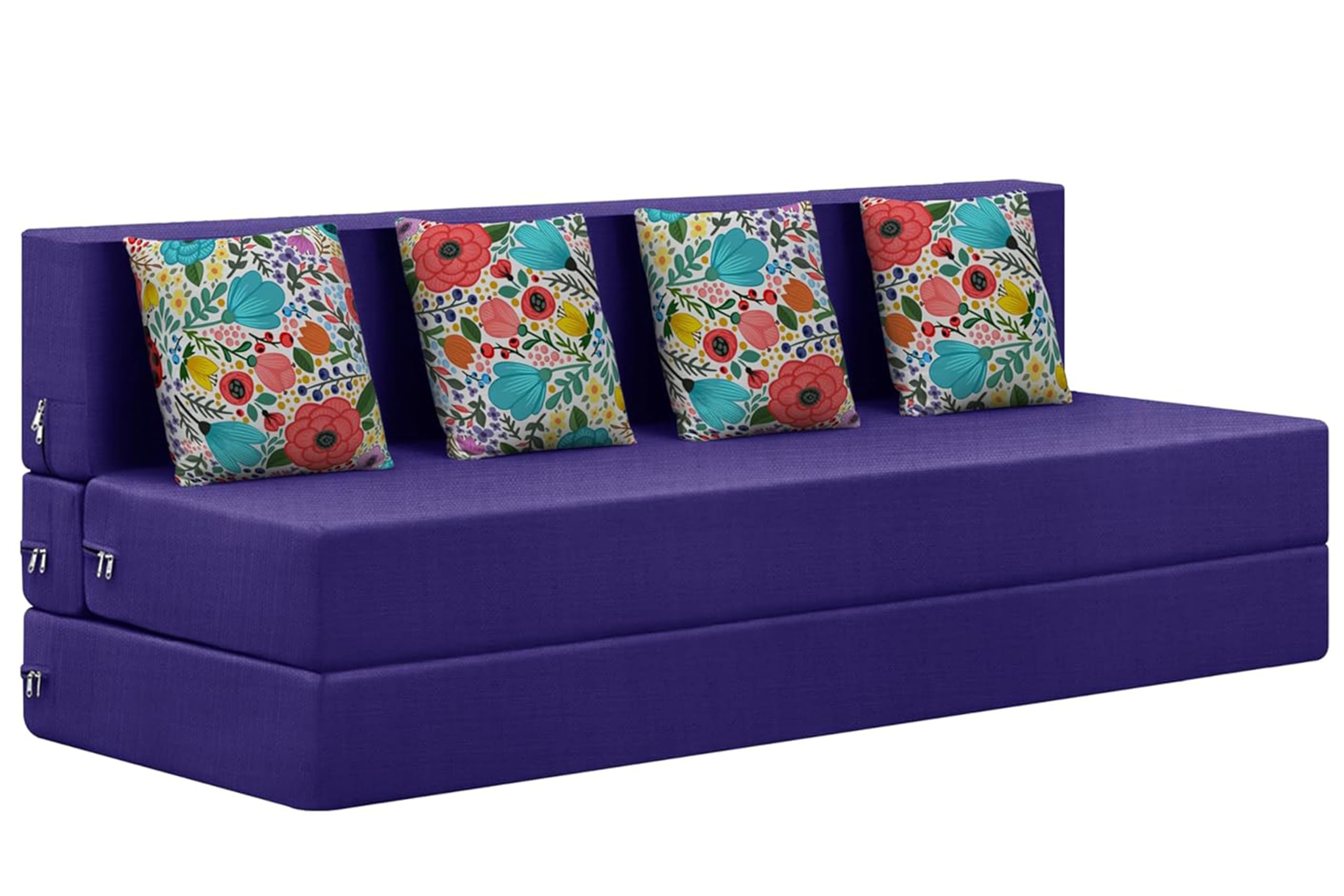Rosebell Foldable Four Seater Sofa Cum Bed, Sofa Bed 6 X 6 Feet, Jute Fabric Washable Cover Including 4 Cushion Perfect For Ho
