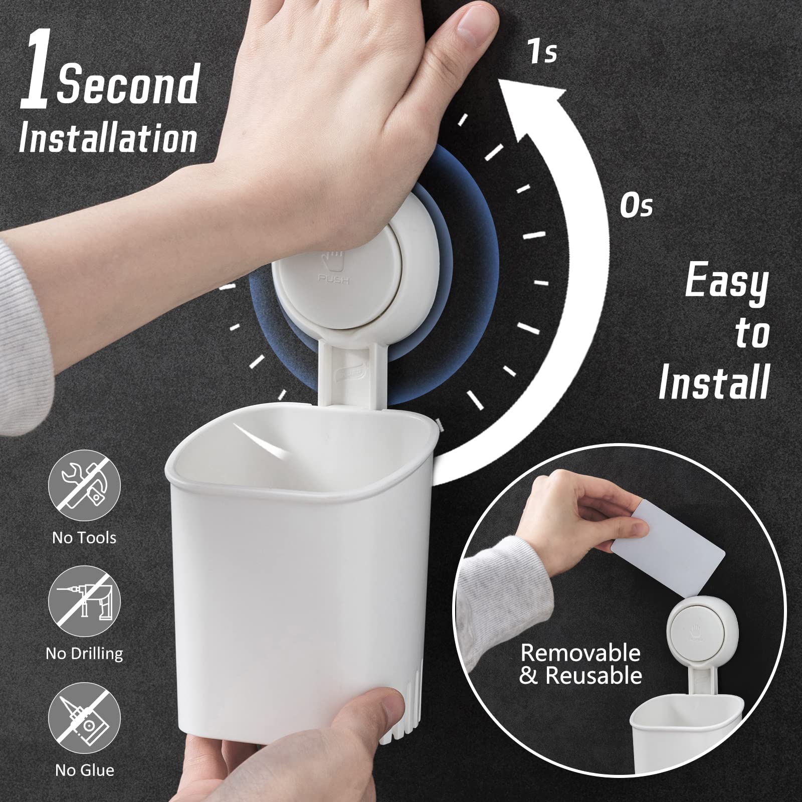 Leverloc Suction Toothbrush Holder, Drill-Free Removable Shower Toothbrush Holder For Wall, Powerful Toothpaste Toothbrush Sucti