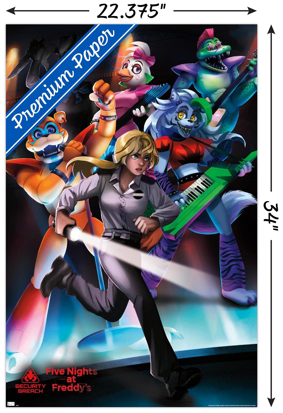 Trends International Five Nights At Freddy'S: Security Breach - Group Wall Poster, 22.375'' X 34'', Premium Poster & Clip Bundle