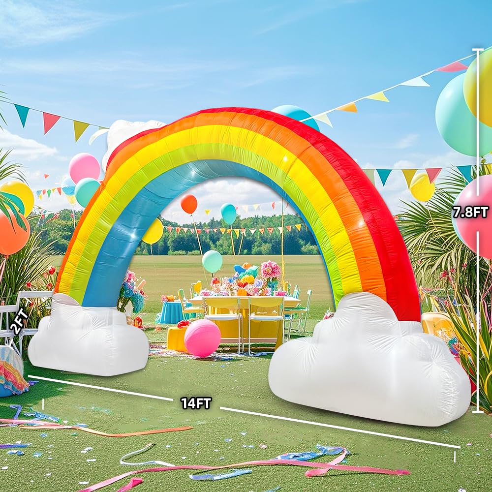 14FT Christmas Inflatable Rainbow Arch with Cloud, Inflatable Music Archway, Blow up Yard Decorations with Led Lights for Outdoo