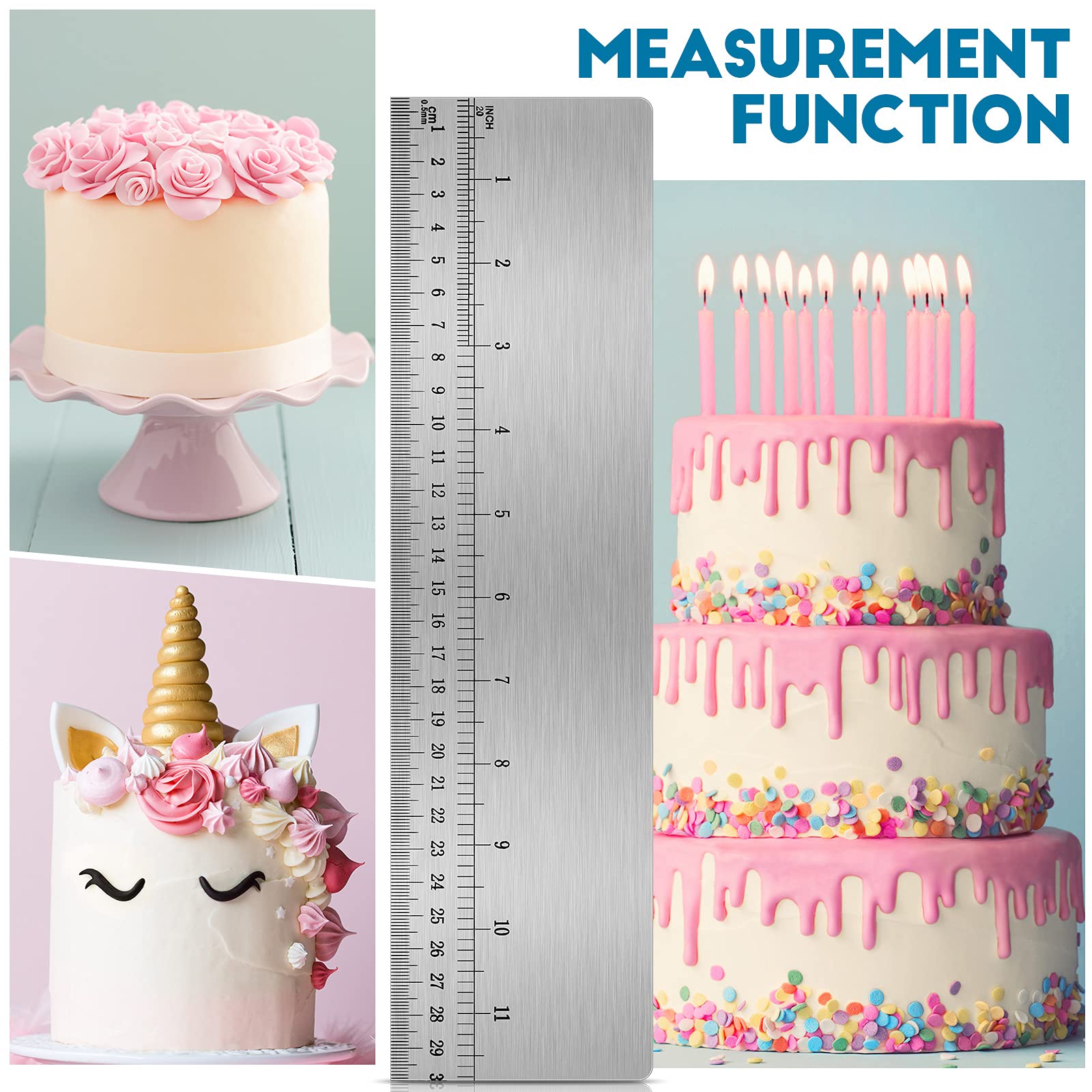 Nuenen 12 Inches Stainless Steel Cake Scraper With Scale Cake Edge Smoother Cake Decorating Comb Baking Scraper Tool For Baking