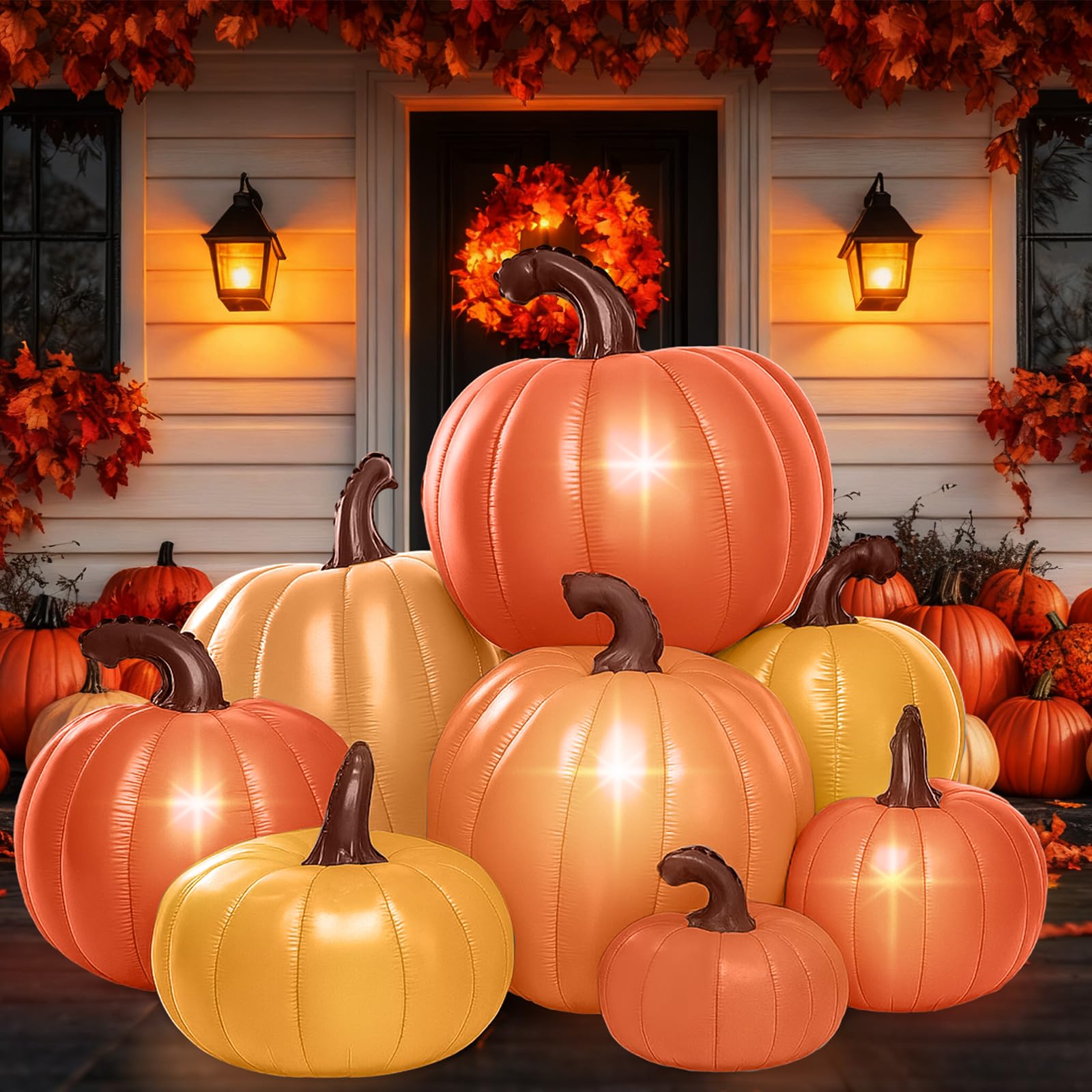 Leyndo 6 ft Tall Fall Pumpkin Inflatable Decorations with Build-in LEDs Fall Harvest Stacked Pumpkin Blow up Outdoor Inflatable 