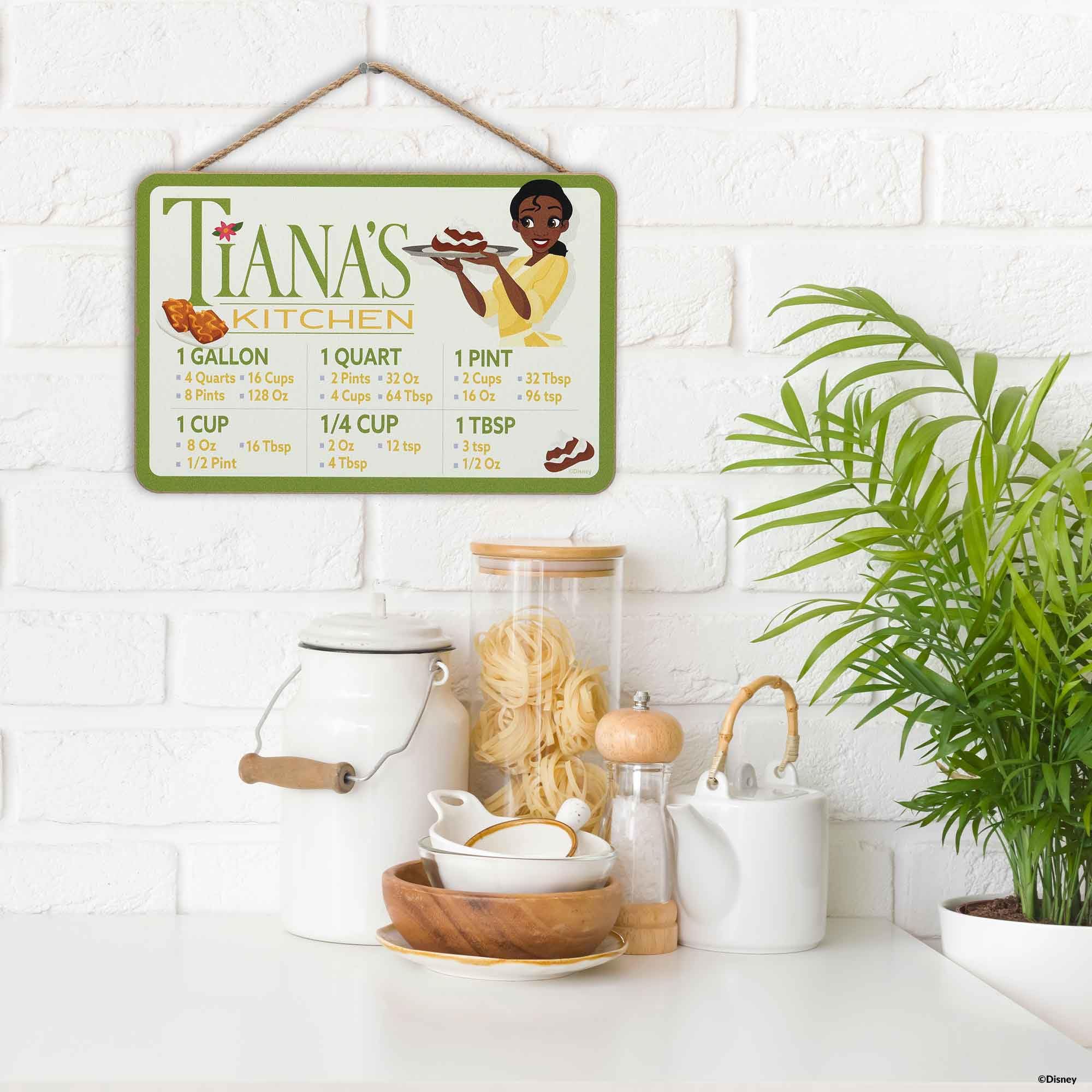 Disney The Princess and the Frog Tiana s Kitchen Hanging Wood Measuring Sign - Fun Tiana Kitchen Conversion Chart for Home
