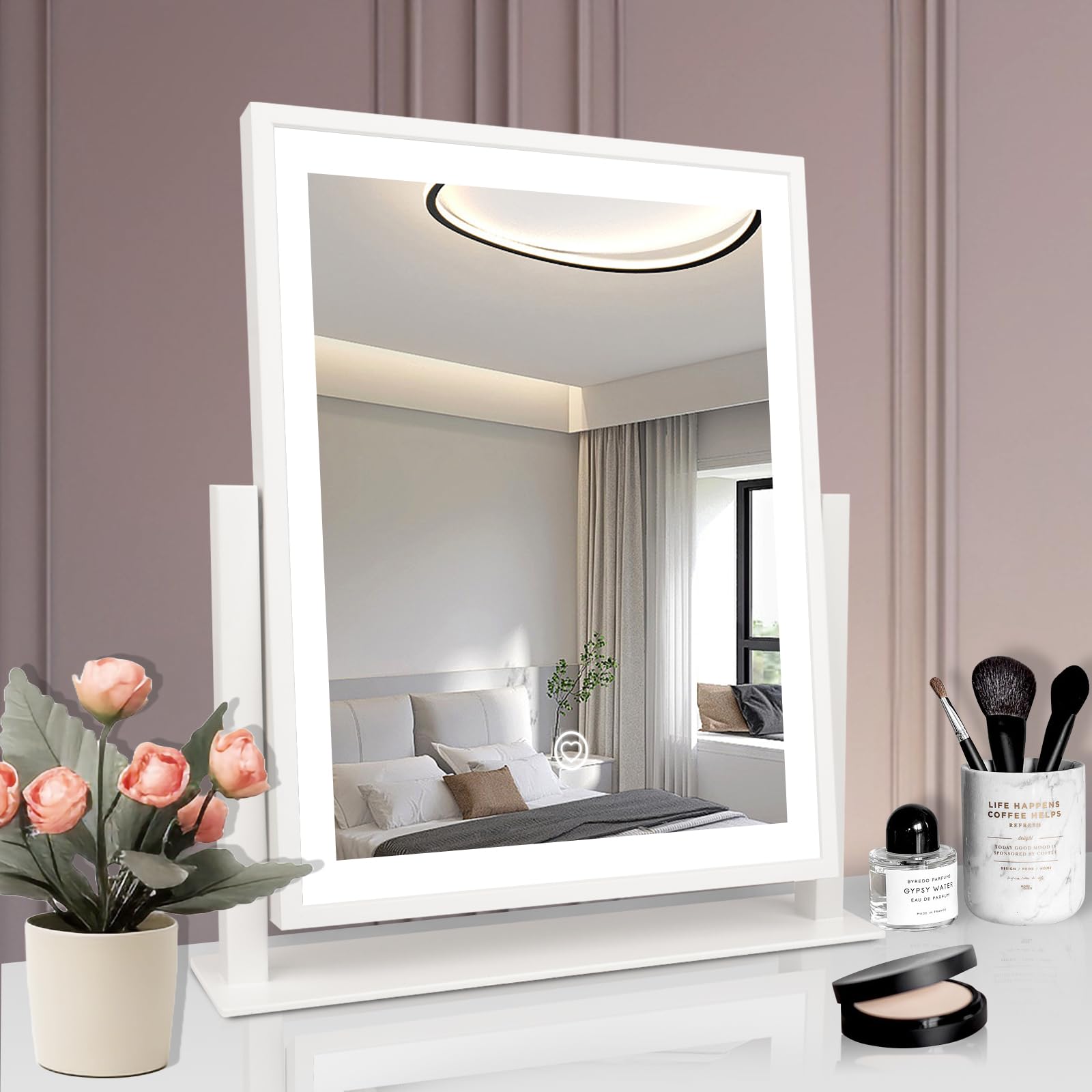 Beelux Vanity Mirror With Lights, Hollywood Lighted Makeup Mirror With Dimmable Light, Smart Control, Memory, Adjustable Warm Wh