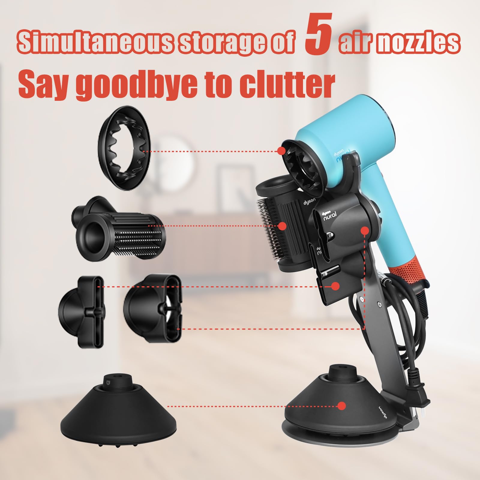 Catoomuu For Dyson Supersonic Hair Dryer Stand Holder, Dyson Blow Dryer Accessory Organizer, Attachments Counter Storage Rack