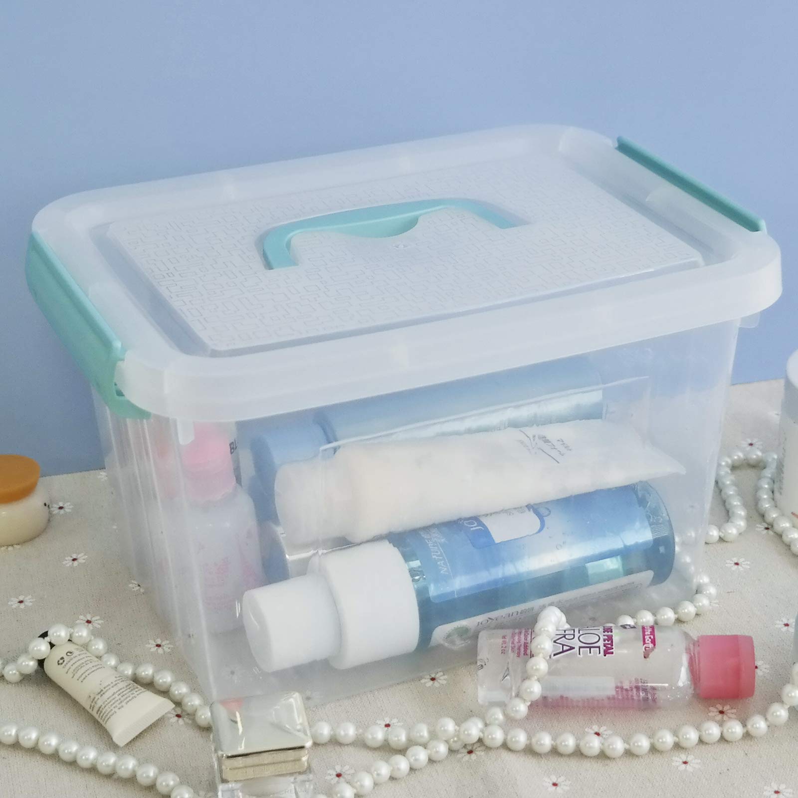 Gloreen 12 Quart&6 Quart Clear Storage Bins With Lid And Mint Green Handle, Multipurpose Stackable Plastic Storage Latches Box/C