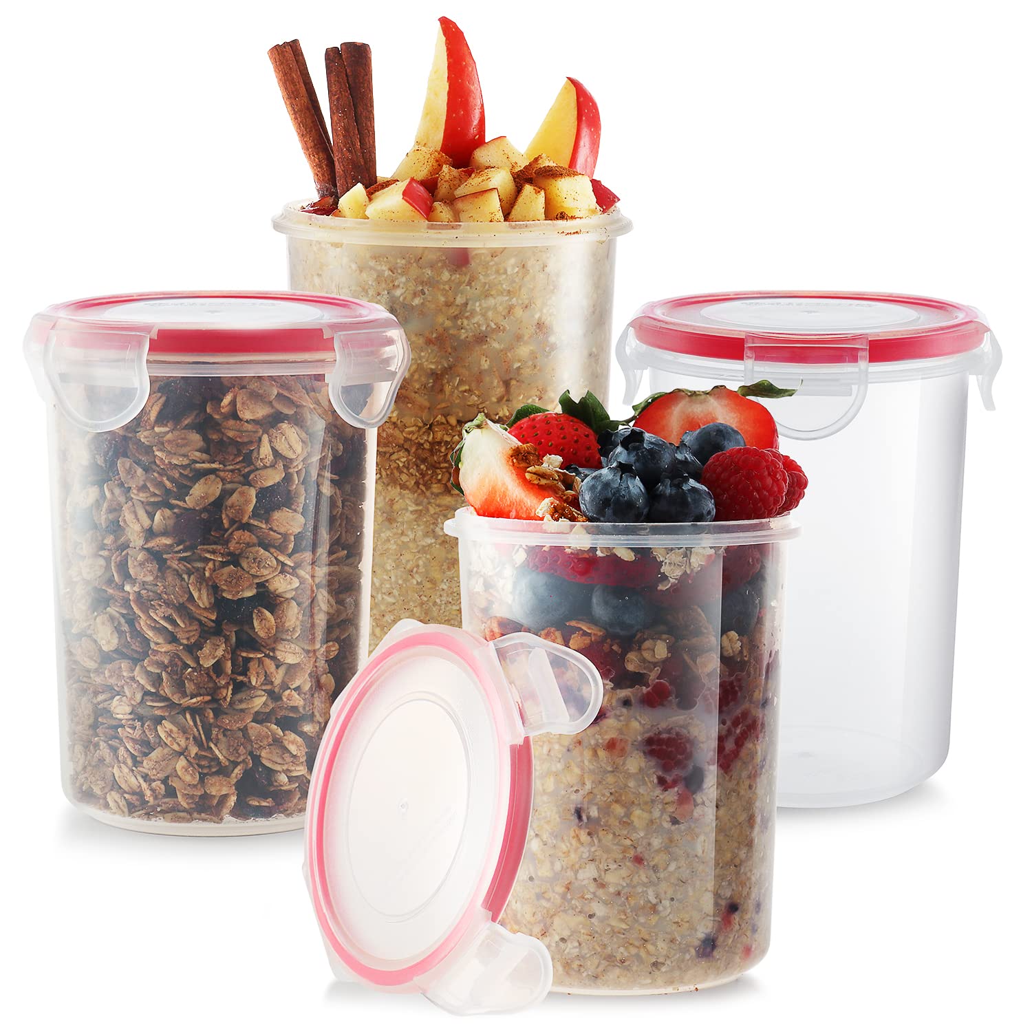 Overnight Oats Container With Lids (Set Of 4) | Oatmeal Container To-Go | Overnight Oats Jars With Lid | Cereal And Milk Contain