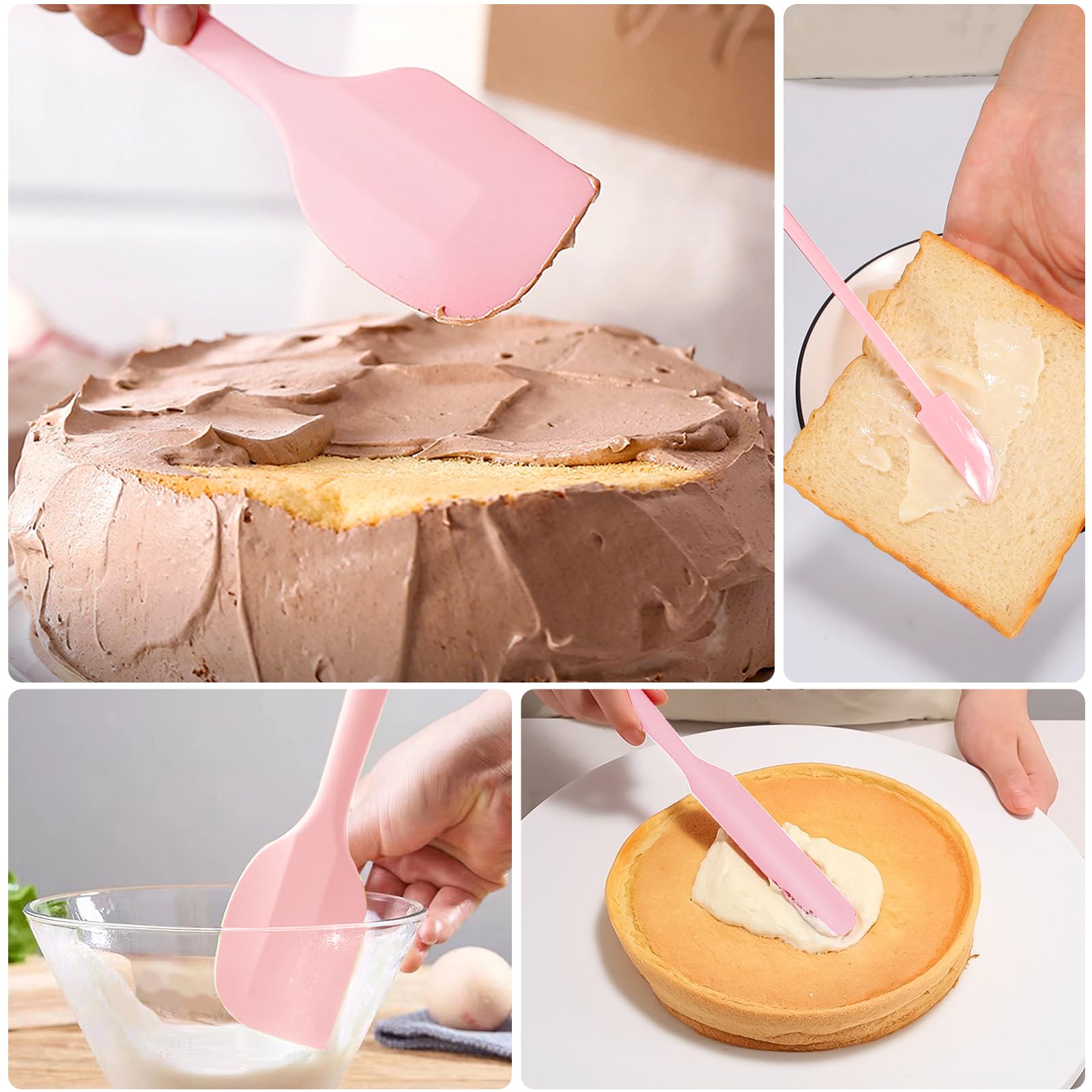 Dufeimoy 5 Piece Pink Silicone Spatula Set, Heat Resistant Rubber Spatulas Set, Silicone Kitchen Utensils Set Dishwasher Safe Fo
