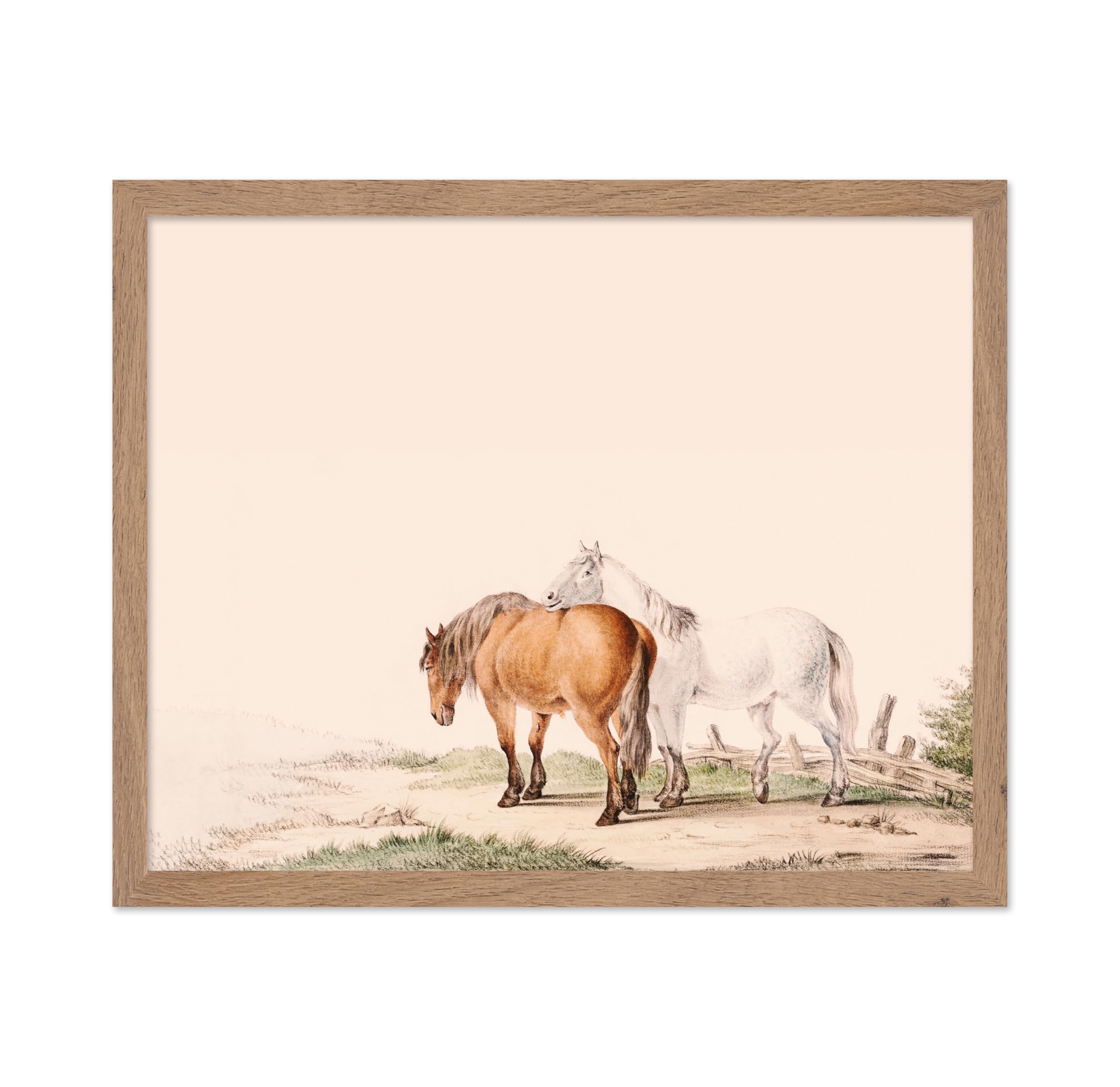 Poster Master Vintage A Brown and White Horse on a Road Next to a Fence Poster - Retro Horses Print - Pony Art - Drawing Art - S