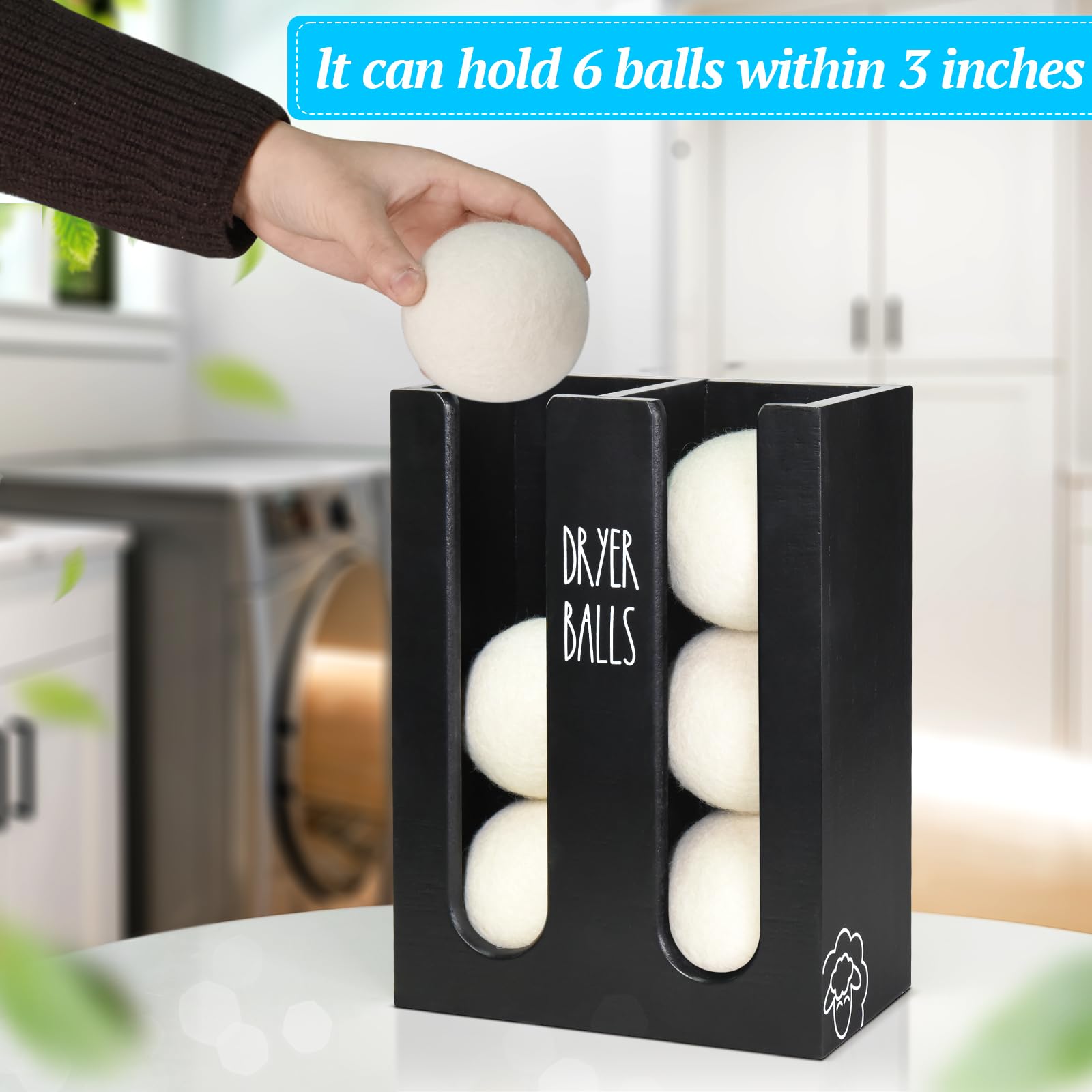 Ukonvi Magnetic Dryer Ball Holder For Laundry Room Organization, Wood Dryer Ball Container Wall Mount, Dryer Balls Organizer For
