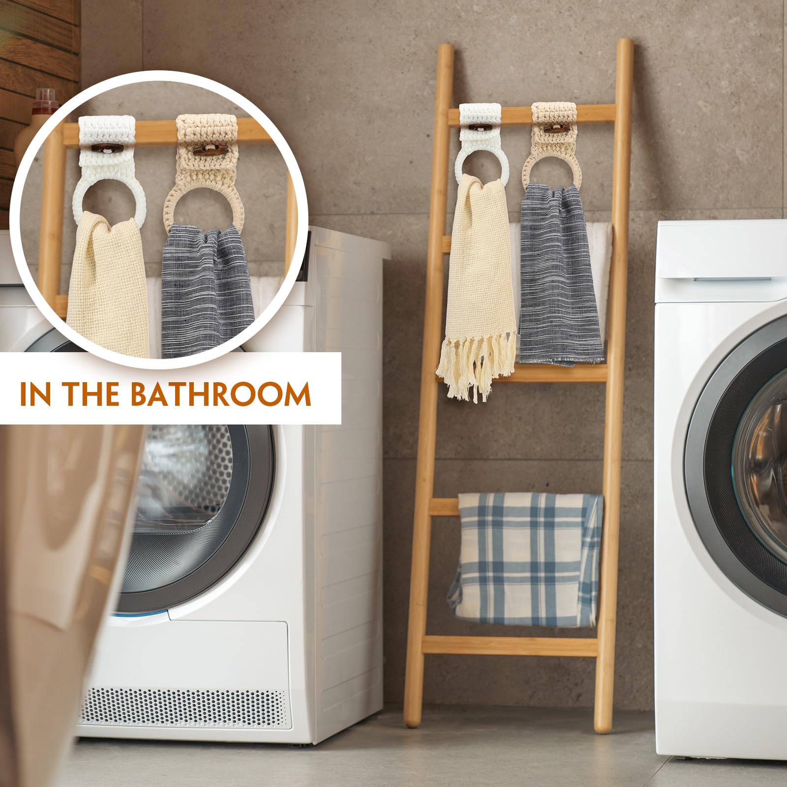 Hoolerry 8 Pcs Hanging Kitchen Towels Ring Crochet Hanging Dish Towel Holder Kitchen Towel Hanger With Hanging Loop Button For H