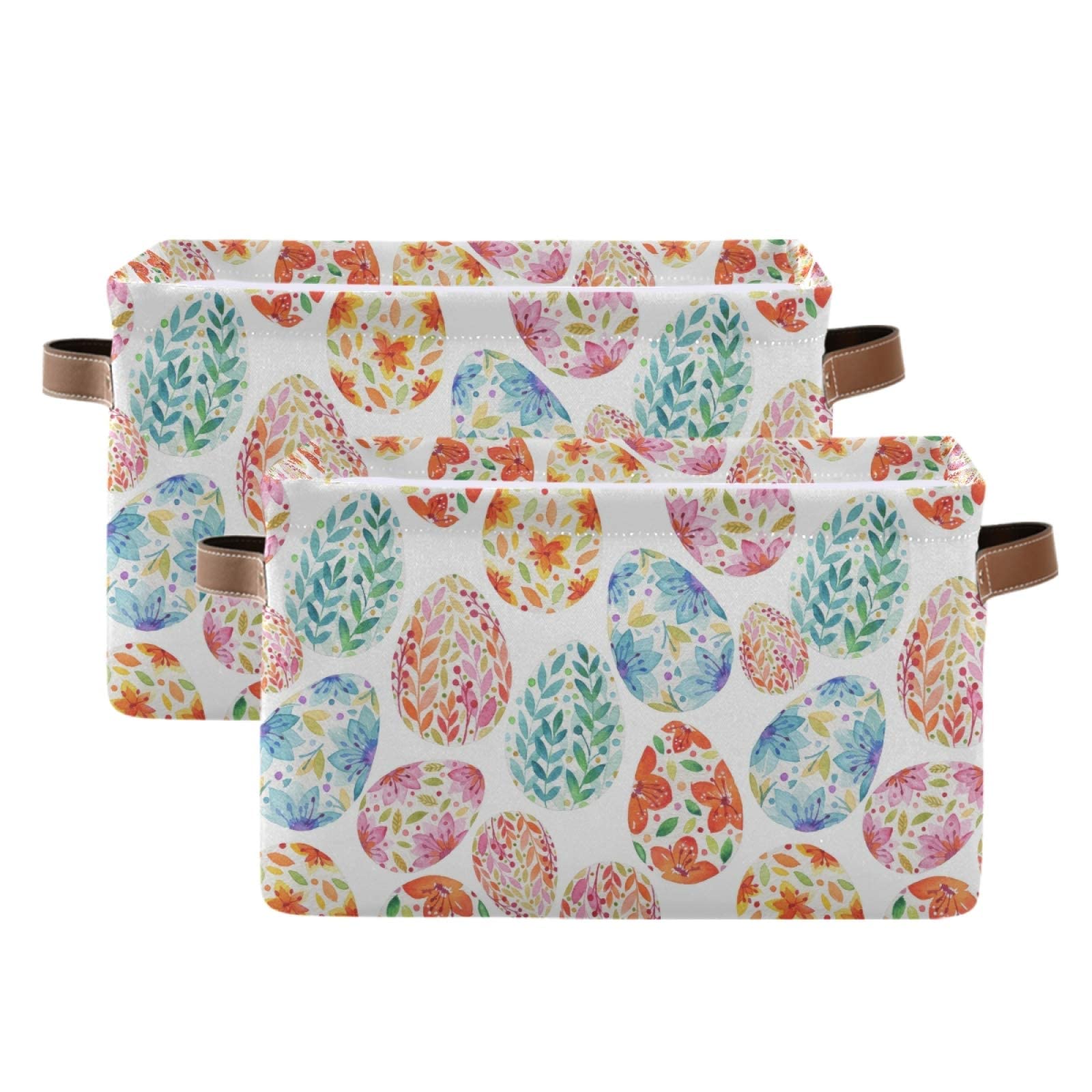 senya Easter Storage Basket  Large Foldable Storage Basket with Handles  Easter Eggs Floral Fabric Collapsible Storage Bins Organizer Bag for Baby Storage Toy Storage 15 x 11 x 9.5 inch