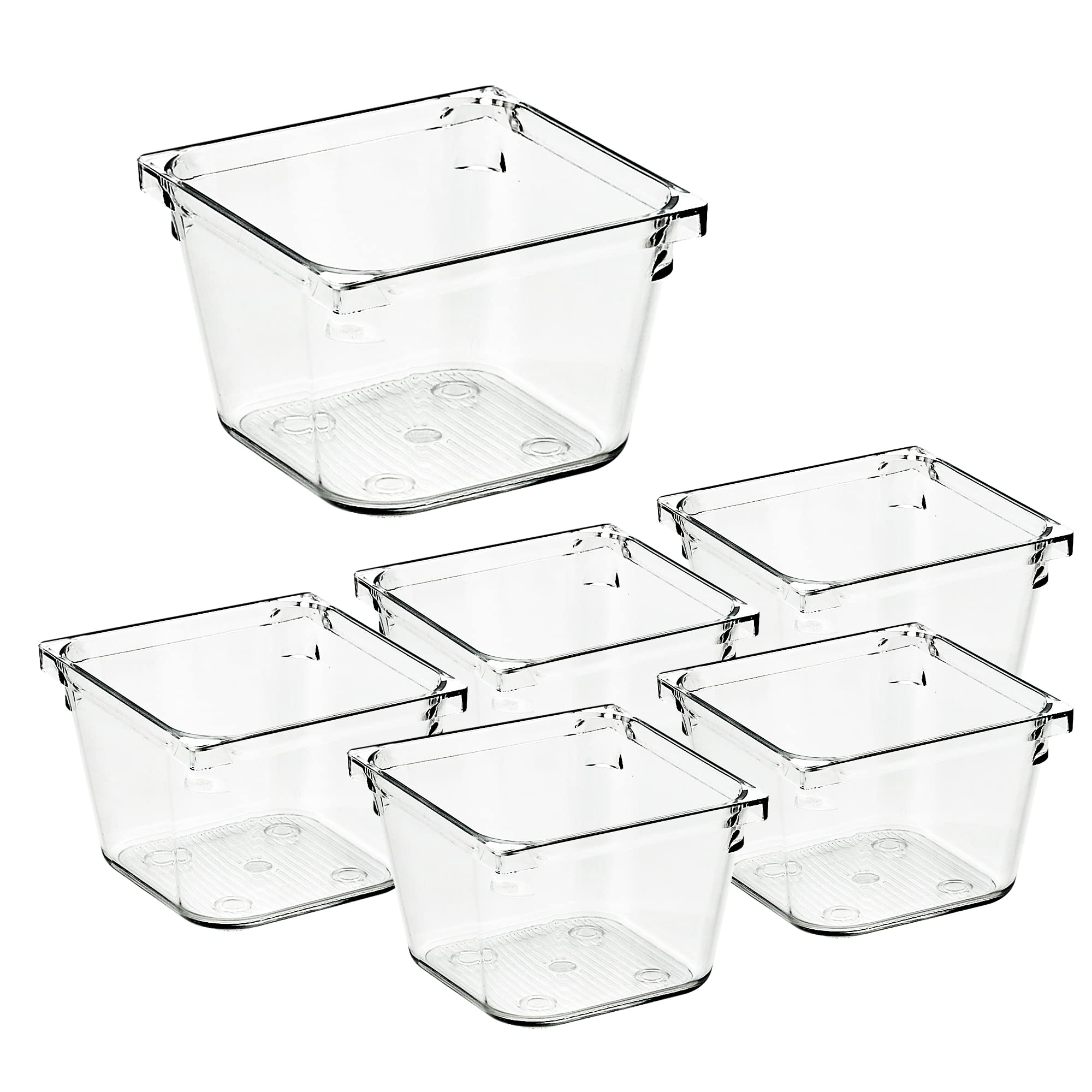 Ravinte 6 Pack Drawer Organizer - 3'' X 3'' Plastic Storage Bins, Acrylic Organizers with Non-Slip Pads Clear Desk Storage Tray