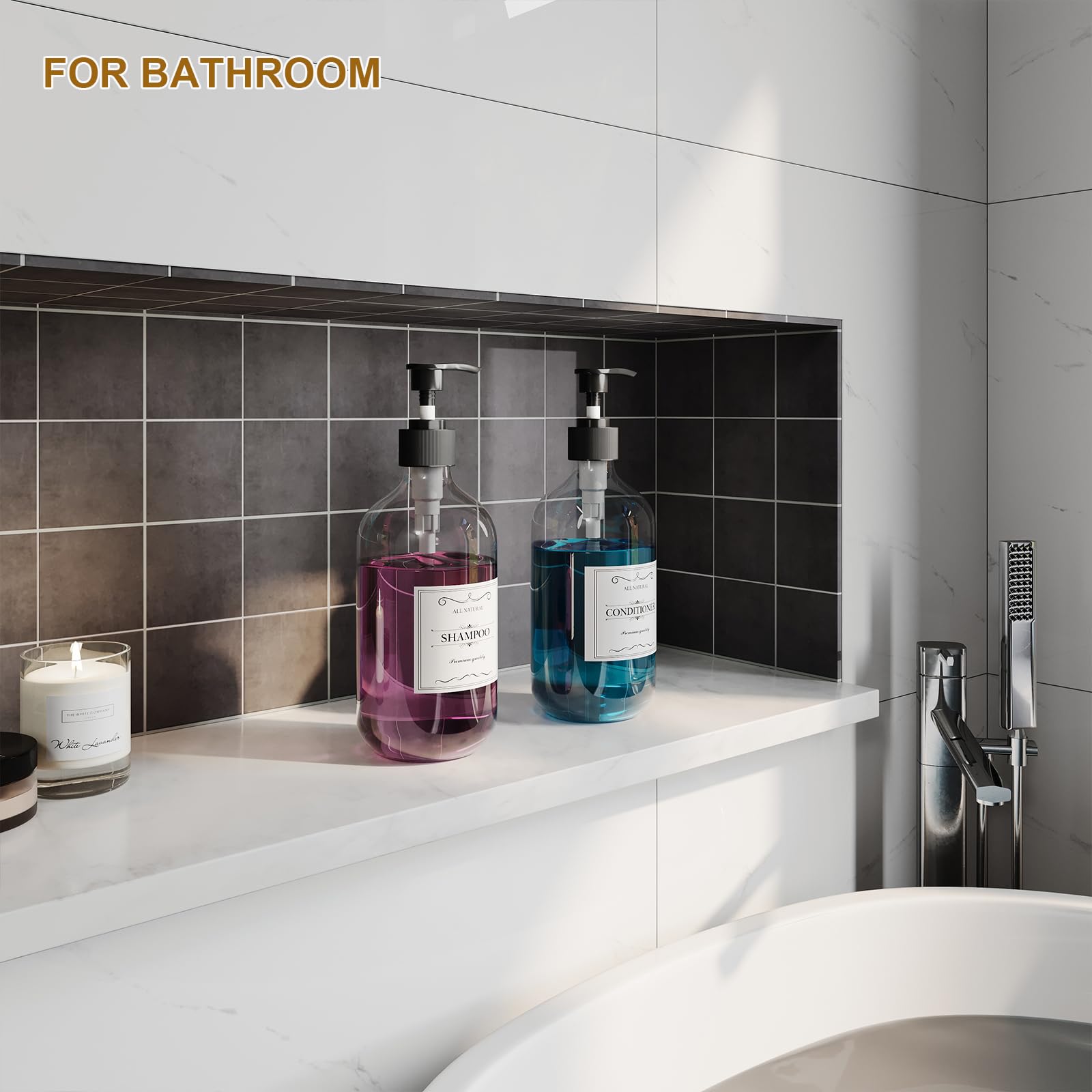 2Pcs Clear Dish Soap Dispenser For Kitchen With Rust Proof Pump (16 Oz), Premium Hand Soap Dispenser For Bathroom, Plastic Liqui