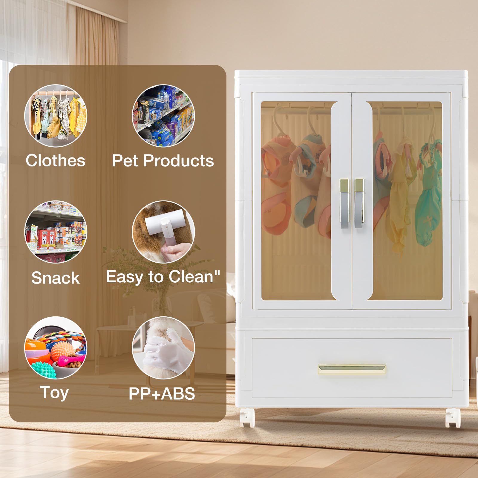 Qudrakast Pet Wardrobe Closet, Dog Closet - Stackable Storage Bins With Doors, Wheels, And Hanging Rods - Stackable Drawers Clos