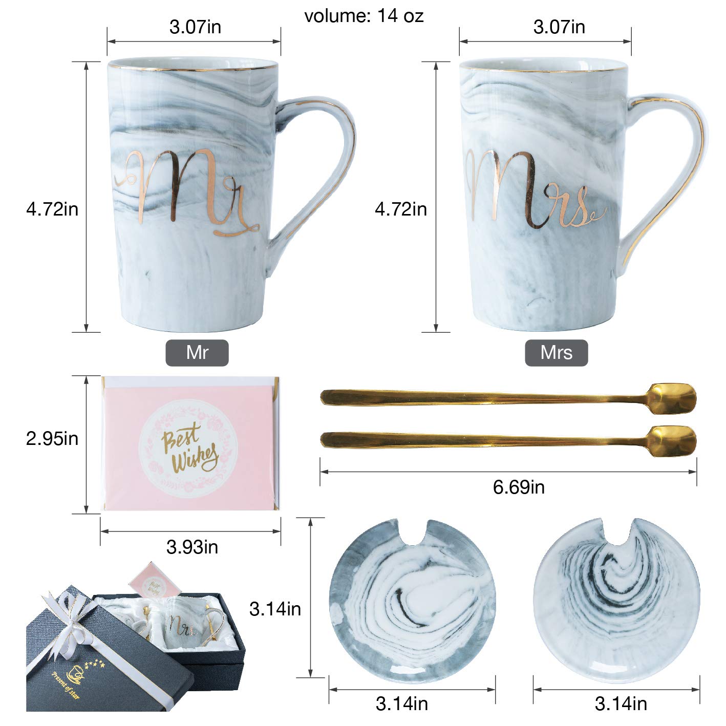 Jumway Mr and Mrs Coffee Mugs - Wedding Gifts - Mr and Mrs Mugs Set - for Bride and Groom - Gifts for Bridal Shower Engagement W