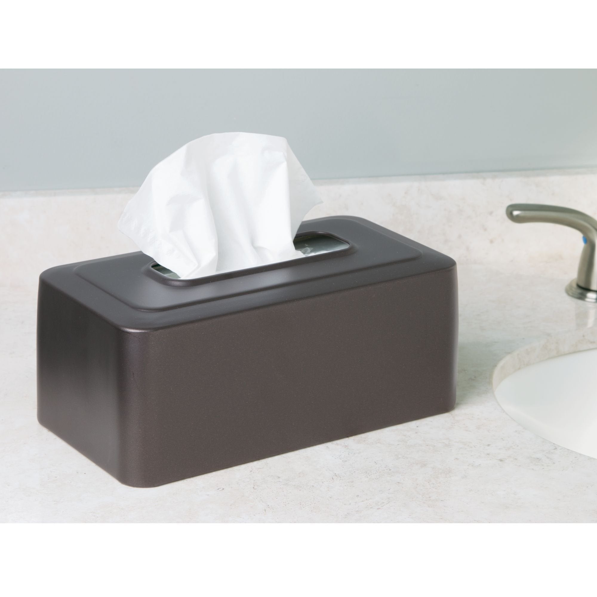 Idesign Olivia Tissue Box Cover Rectangle Boutique Box For Bathroom, Bedroom, Living Room, Bronze