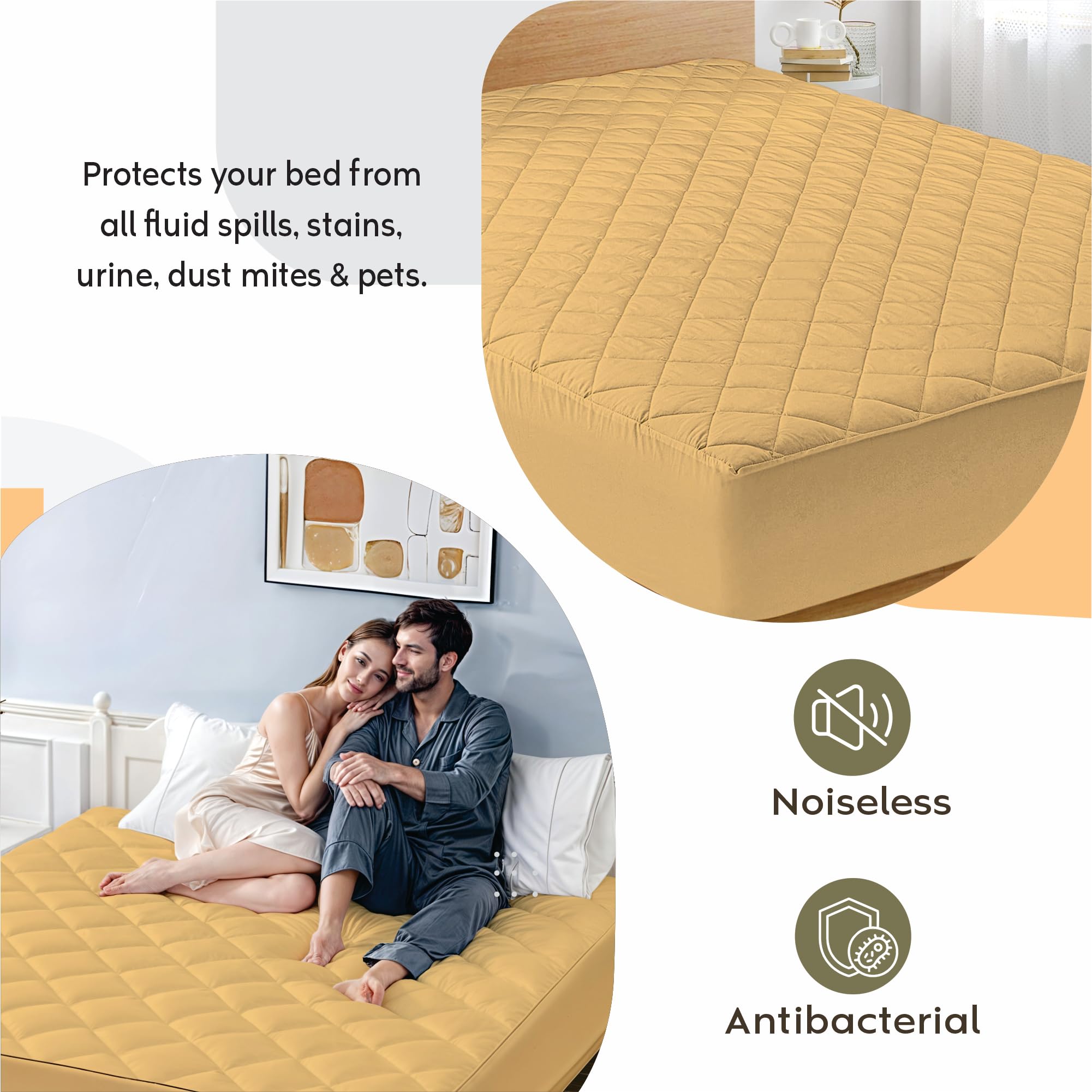 Ayka Waterproof Cotton Quilted Mattress Protector King Size Breathable Hypoallergenic Noiseless Ultra Soft Fitted Bed Protector
