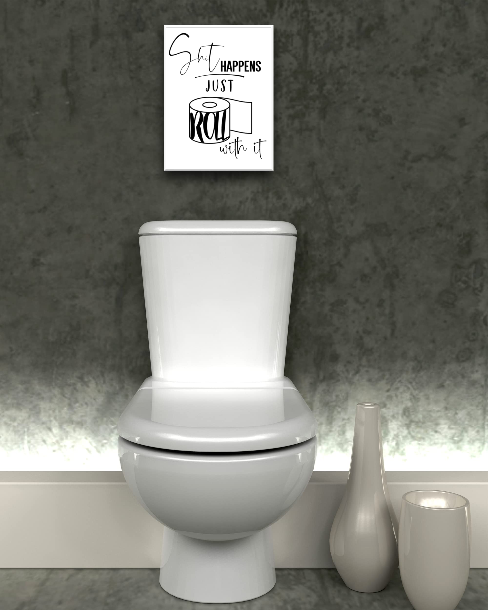 UPWOIGH Funny Bathroom Wall Art Decor  Black and White Toilet Paper Wall Art  Waterproof Wood Framed Canvas Wall Art  Downstairs Toilet Humor Abstract Prints  12x16in Pictures 1 Pack