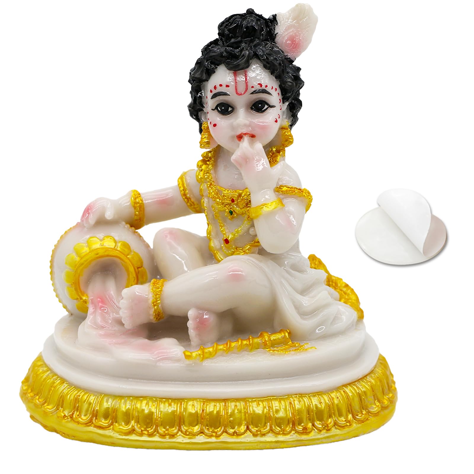 Indian God Baby Krishna Statue - 4.1 H Handmade Hindu Idol Krishna Figurine for Car Dashboard India Home Office Mandir Temple Po