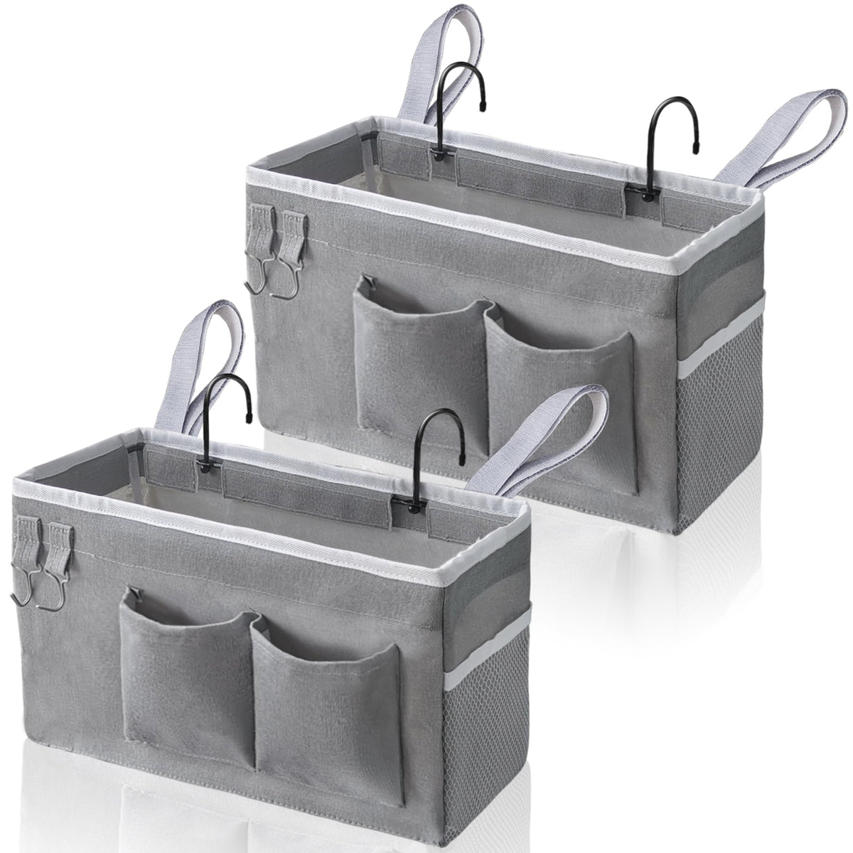 Kanrichu 2pcs Bedside Caddy Hanging Storage Bag, Water Cup Holders, Organizer Baskets with Pockets for Bunk Bed Shelf, Hospital