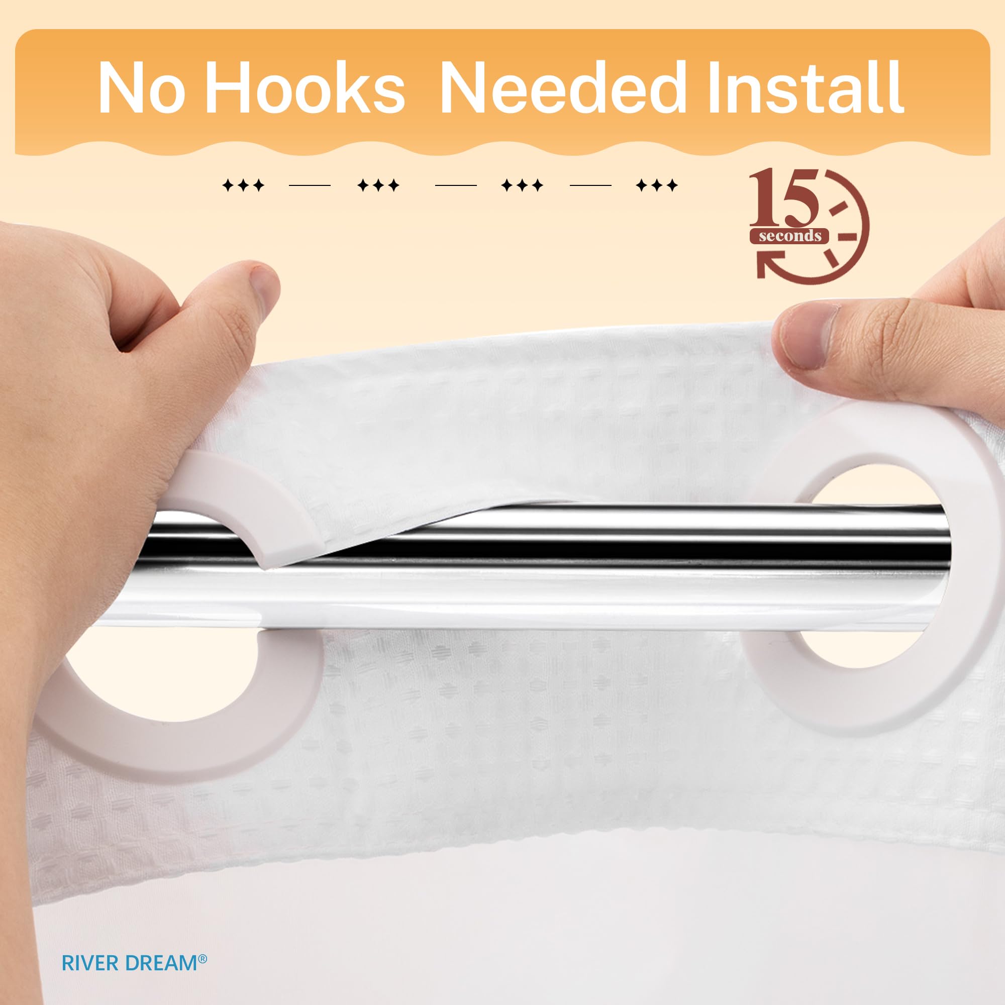 No Hooks Required Waffle Weave Shower Curtain with Snap in Liner - 71W x 74H Hotel Grade Spa Like Bath Curtain White
