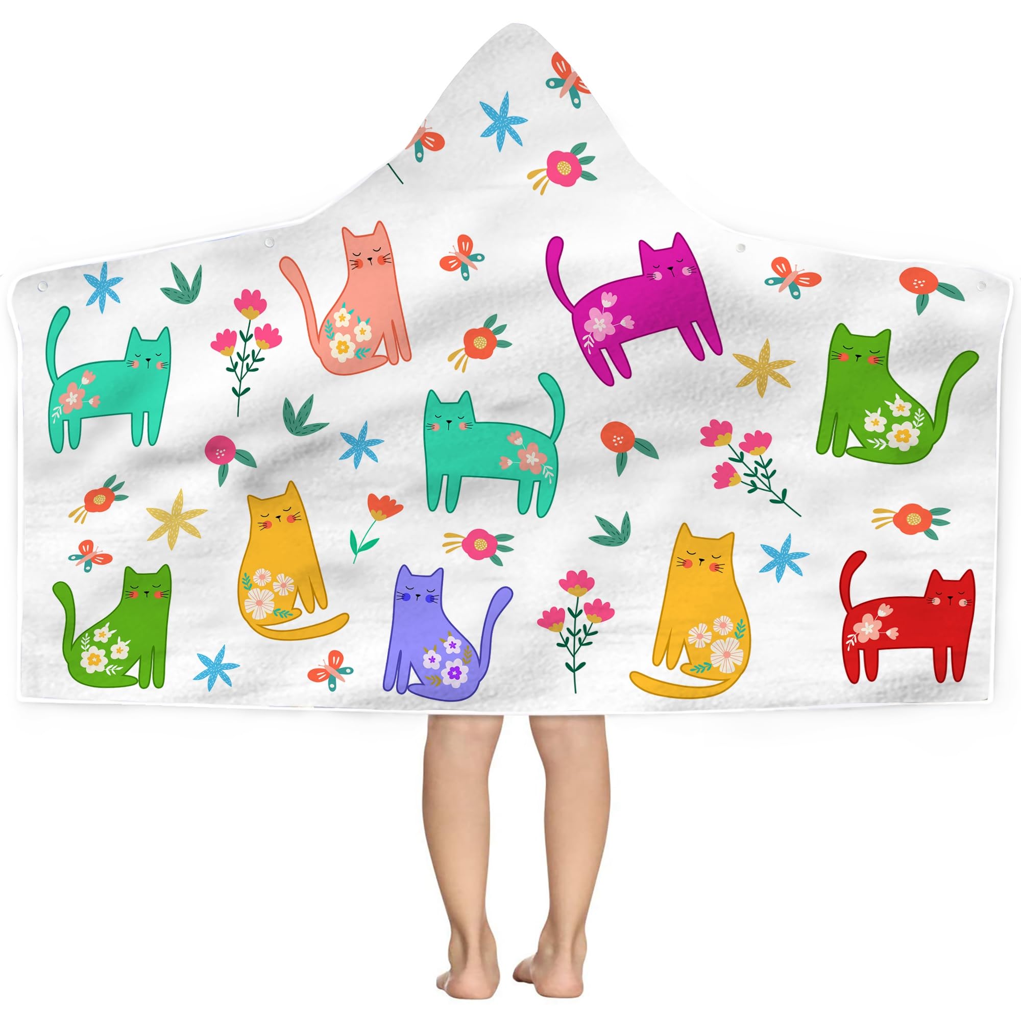 Bonsai Tree Summer Bright Hooded Beach Towel, Cat Lover Kids Poncho Towel for Boys Girls, Quick Dry 30  x50    Bath Towel for Po