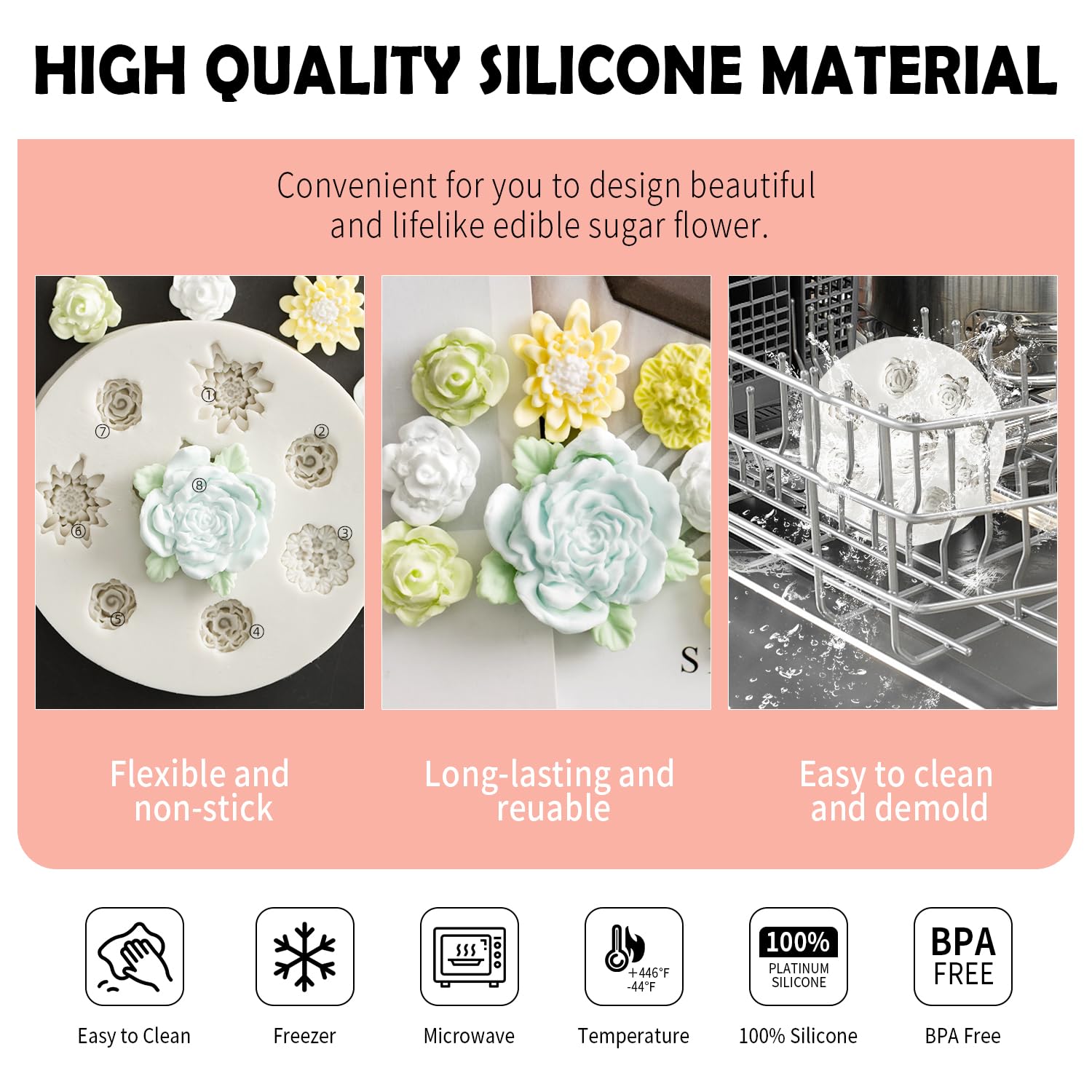 Sk 3D Rose Flower Shape Diy Fondant Chocolate Silicone Mold Sugar Decoration Baking Tools