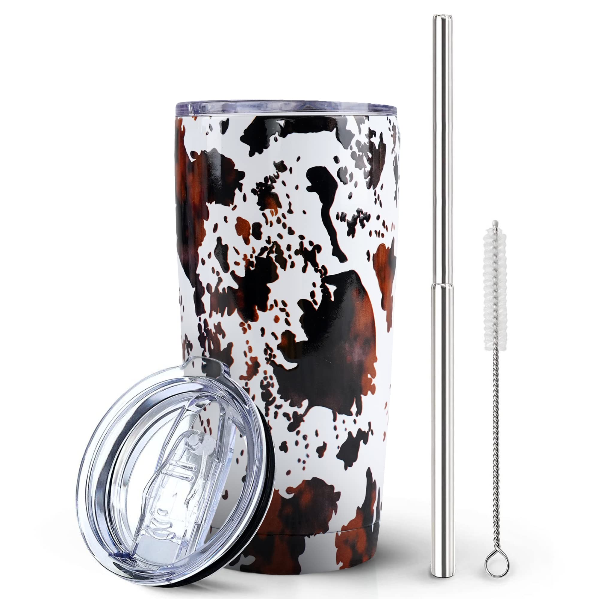 Mhrevyi Cow Print Tumbler With Lid And Straw - 20 Oz Insulated Stainless Steel Travel - Cup Cow Stuff Accessories Decor - Double