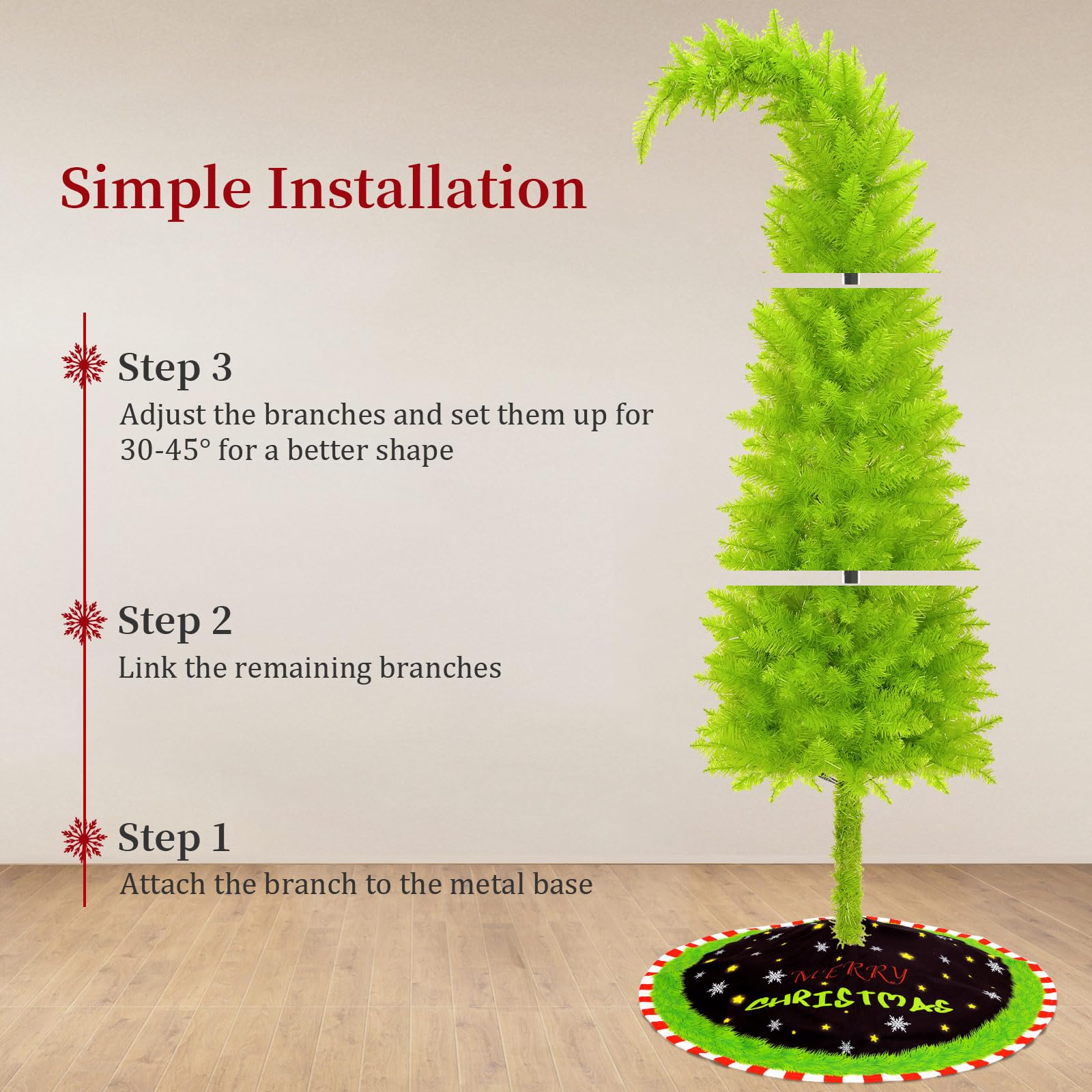 Christmas Tree 6FT with Flexible Branches - Whimsical Design Perfect for Yard, Includes Sturdy Stand for Outdoor & Indoor Use