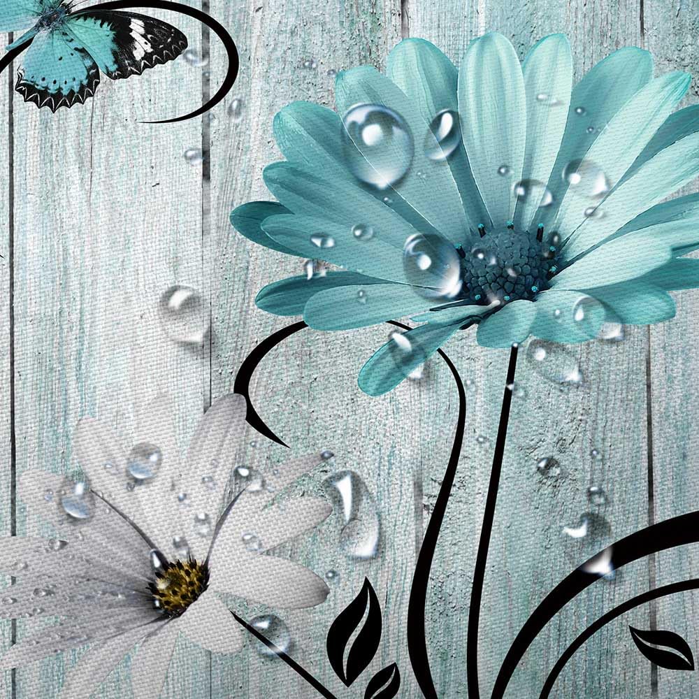 Rustic Farmhouse Floral Shower Curtain, Farm Boho Teal Daisy Flowers And Butterfly On Country Wooden Shower Curtain For Bathroom