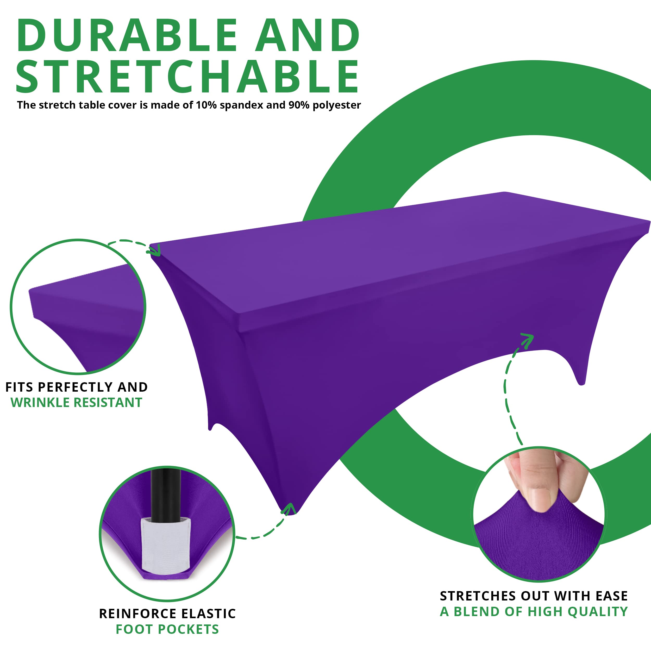 Utopia Kitchen Spandex Tablecloth 2 Pack [6FT  Purple] Tight  Fitted  Washable and Wrinkle Resistant Stretch Rectangular Patio Table Cover for Event  Wedding  Banquet & Parties [72Lx30Wx30H Inch]