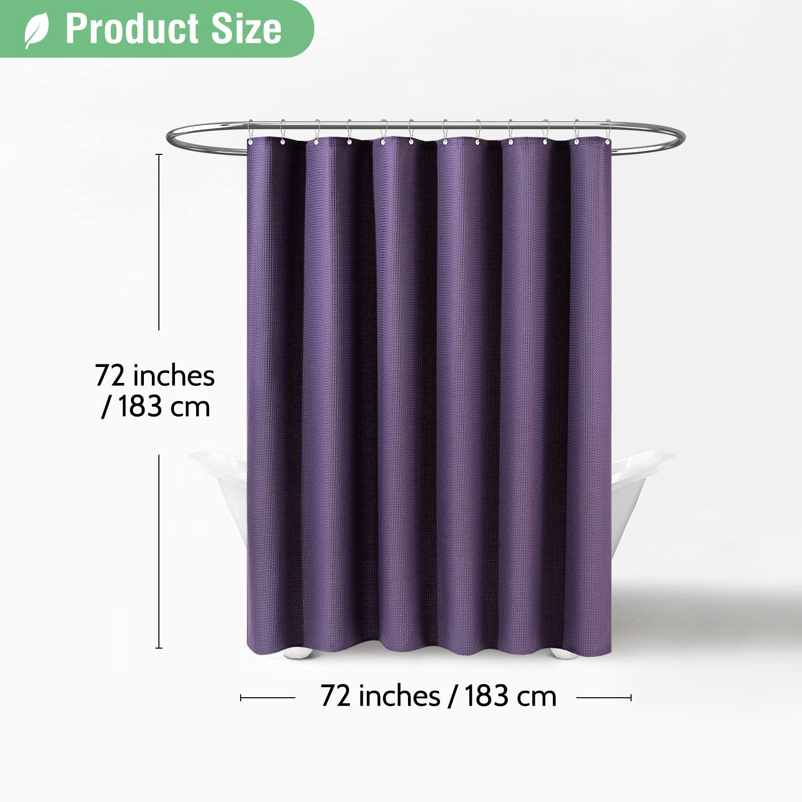 Dynamene Purple Fabric Shower Curtain - Waffle Textured Heavy Duty Cloth Shower Curtains for Bathroom  256GSM Hotel Spa Luxury Weighted Polyester Bath Curtain Set with 12 Plastic Hooks(72Wx72H Purple)