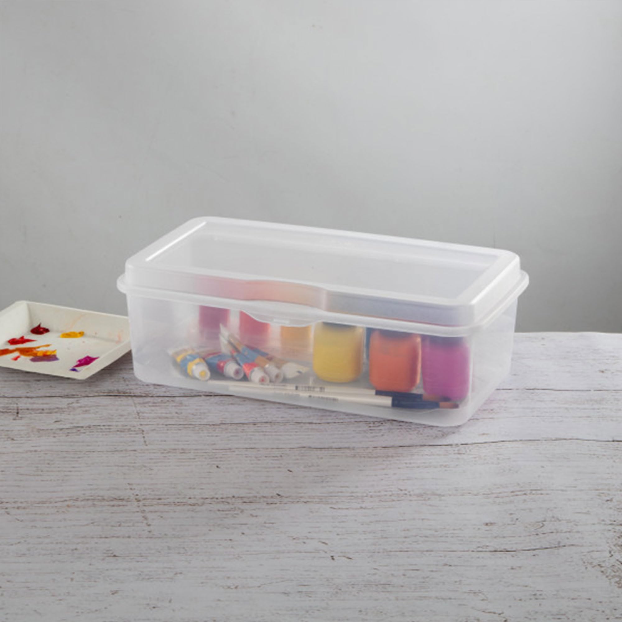 Sterilite Large Fliptop Stackable Small Storage Bin With Hinging Lid, Plastic Container To Organize Desk At Home, Classroom, Off