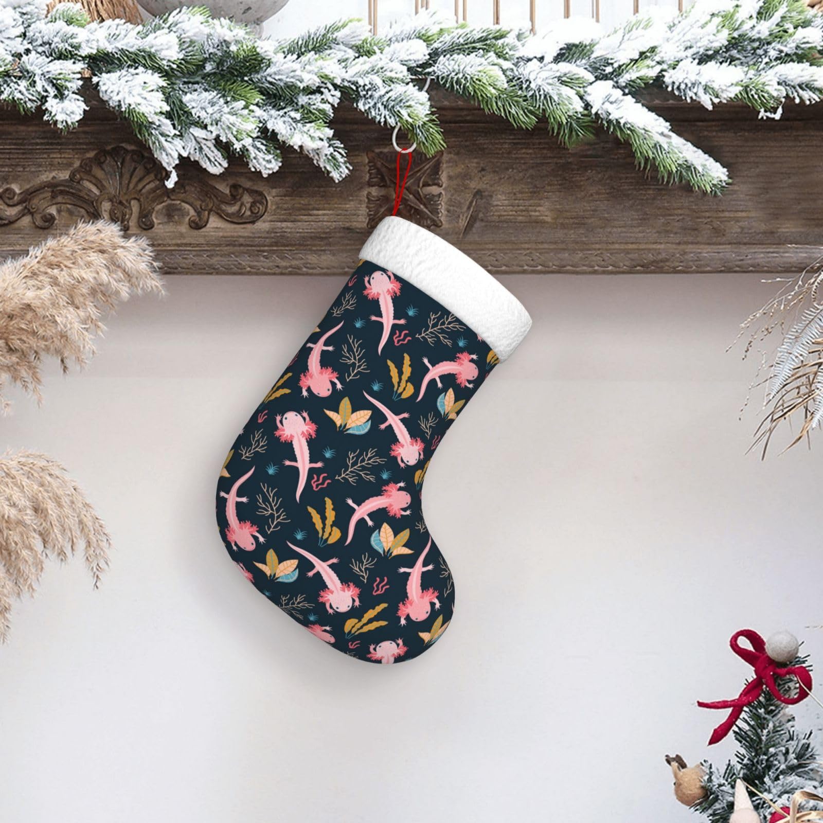 Cute Axolotl Christmas Stockings Hanging Decoration Stockings 17.7 Inch Xmas Stockings for Fireplace Family Party Holiday Decor
