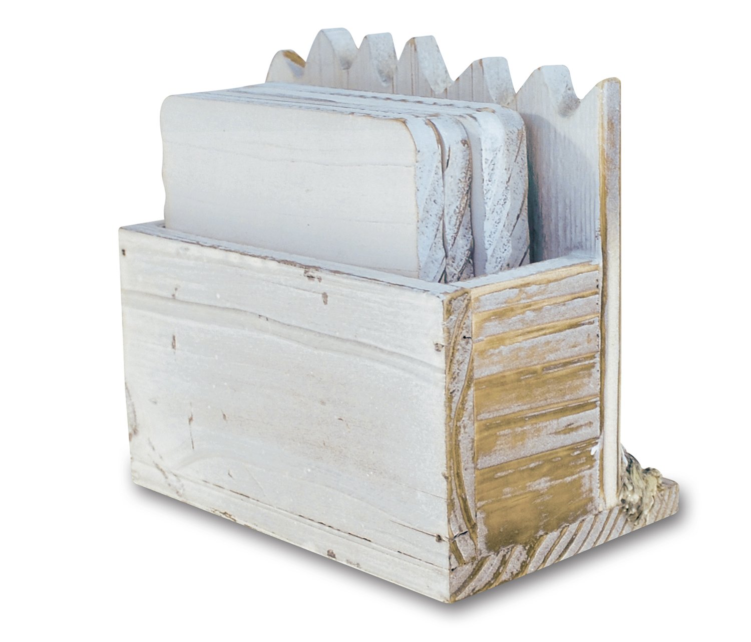 Cota Global Baja Beach Starfish Nautical Wooden Coaster Set - Rustic Square Coaster Set With Holder, Cute Beach Theme Drink Coas