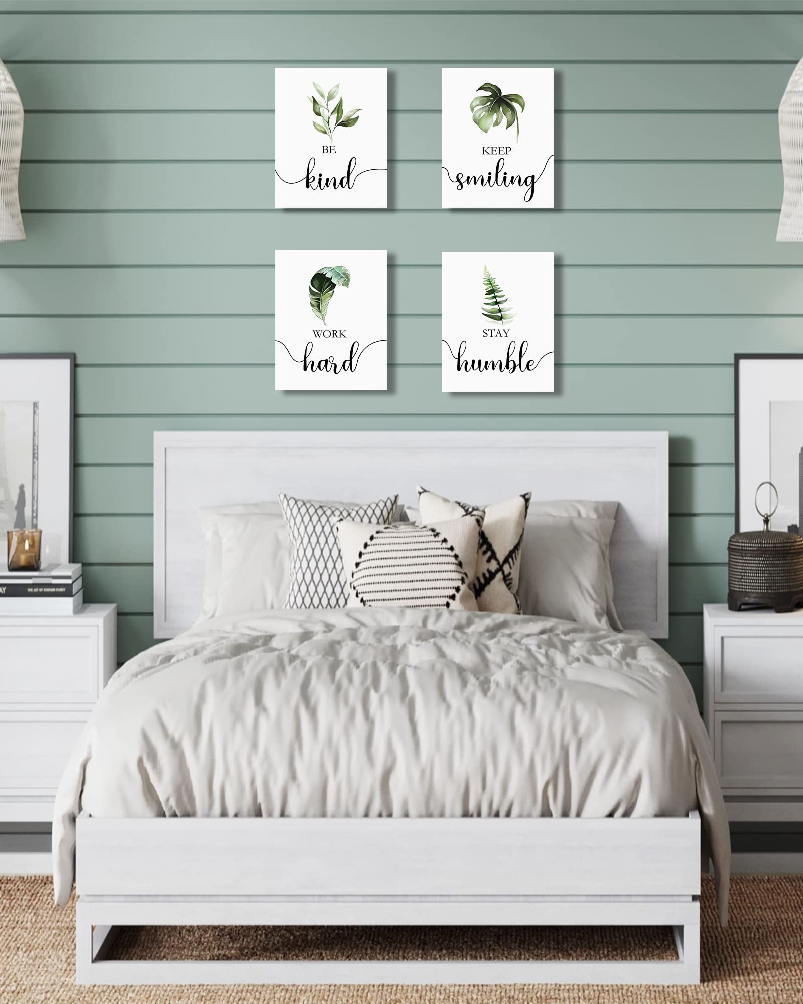 Drsoum Boho Botanical Plant Inspirational Wall Decor  Motivational Wall Art  Office & Bedroom Wall Decor  Positive Quotes & Sayings  Daily Affirmations for Men  Women & Kids  Set of 4  8x10 inch (20x25 cm Wooden Frames)