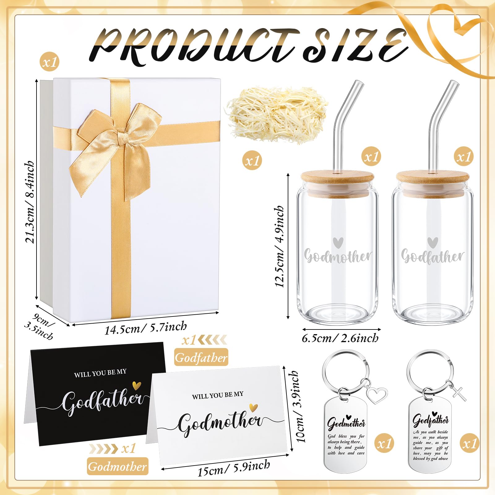 Qinyoung 7 Pcs Christmas Godparents Proposal Gift Will You Be My Godmother Godfather Padrino Madrina with Glass Cup Keychains Ca