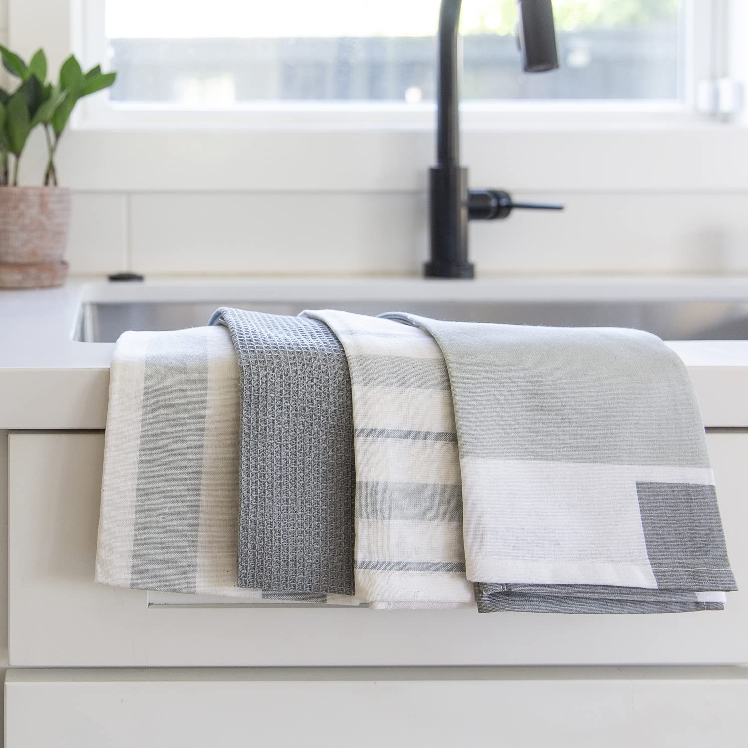 Jot & Mark Dish Towels 100 Percent Cotton | Set Of 4 For Drying And Kitchen Use (Ansel Grey)
