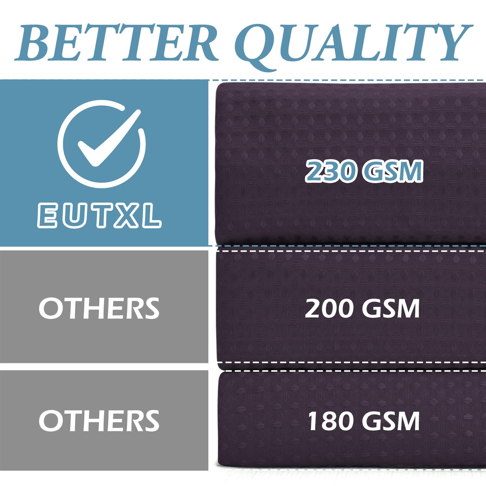 Eutxl Purple Long Hotel Style Shower Curtain With Snap In Liner - 230Gsm Waffle Textured,Hotel Grade,Spa Like Bath Curtain,71W X
